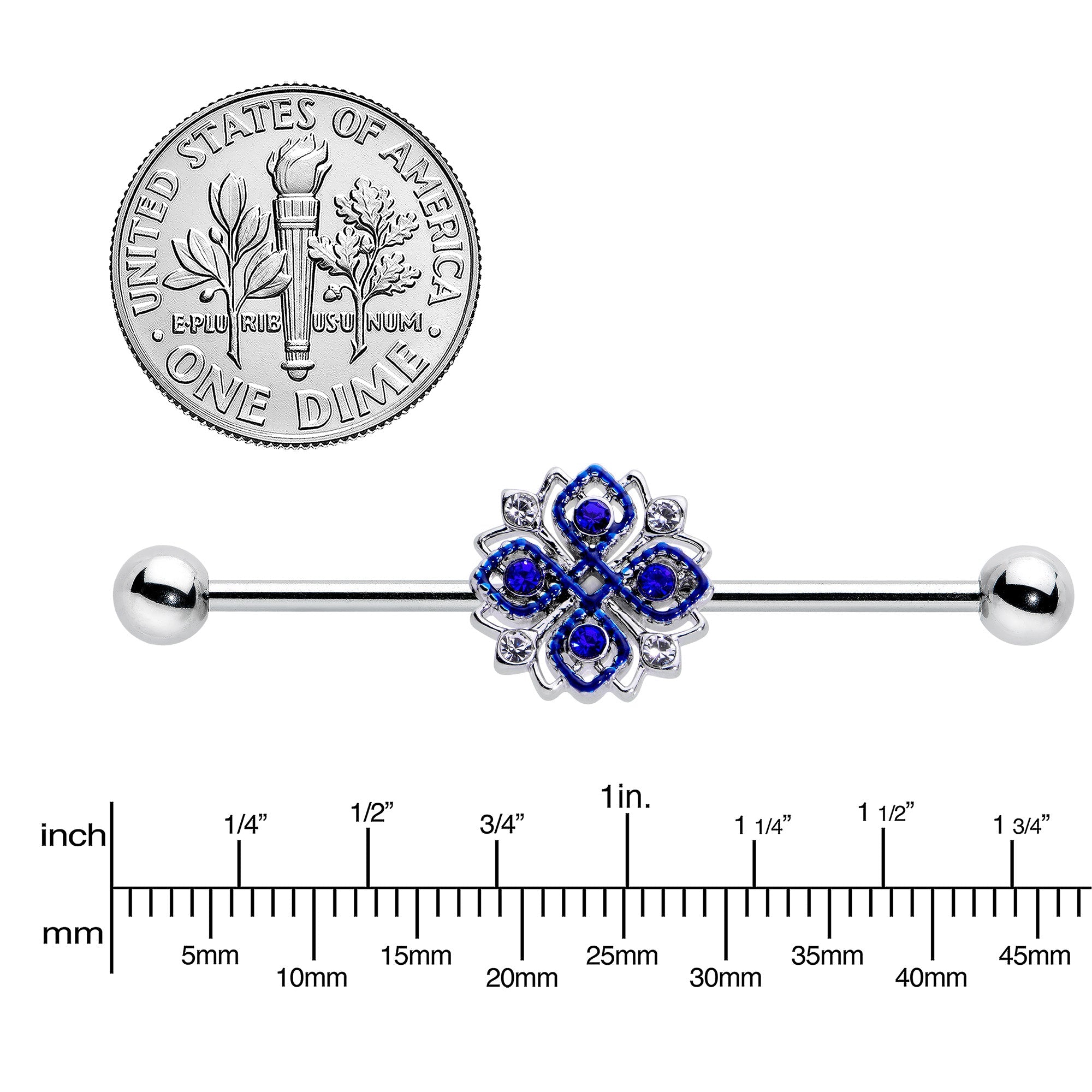 BodyCandy 14G Clear Blue Gem Embellished Cross Industrial Barbell 38mm — lifestyle context
