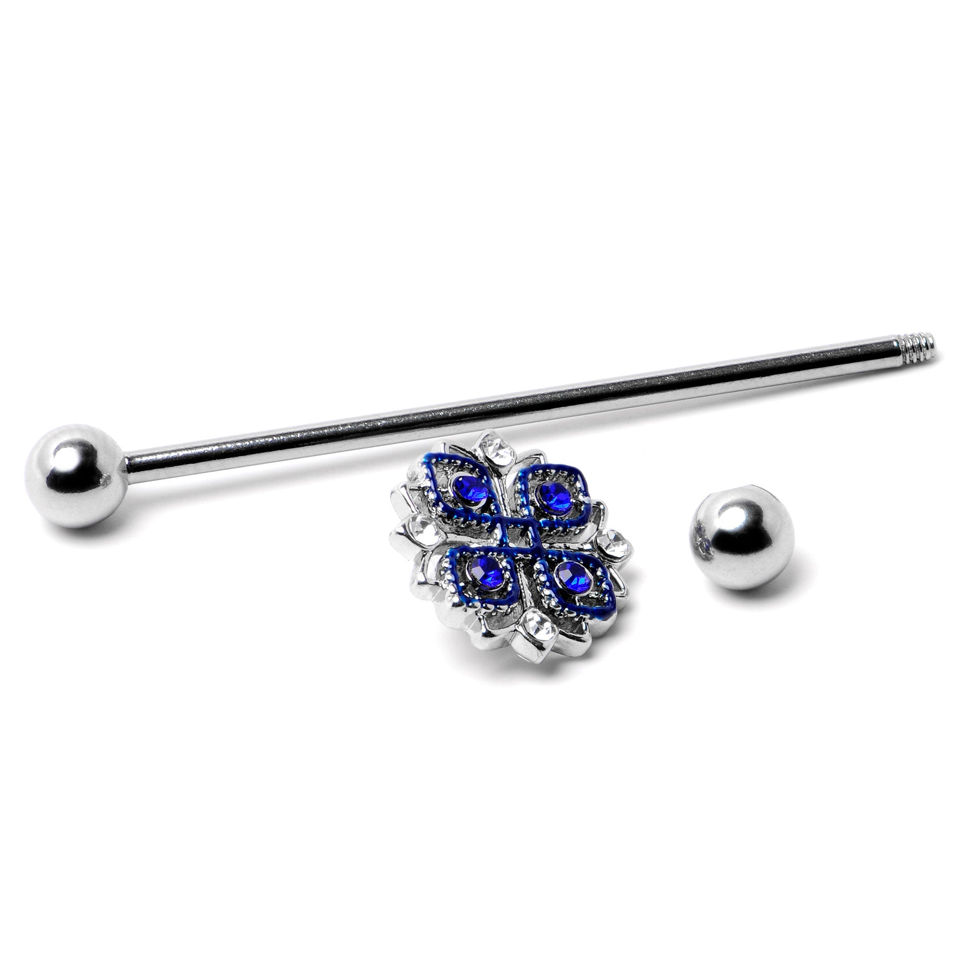 BodyCandy 14G Clear Blue Gem Embellished Cross Industrial Barbell 38mm — back view
