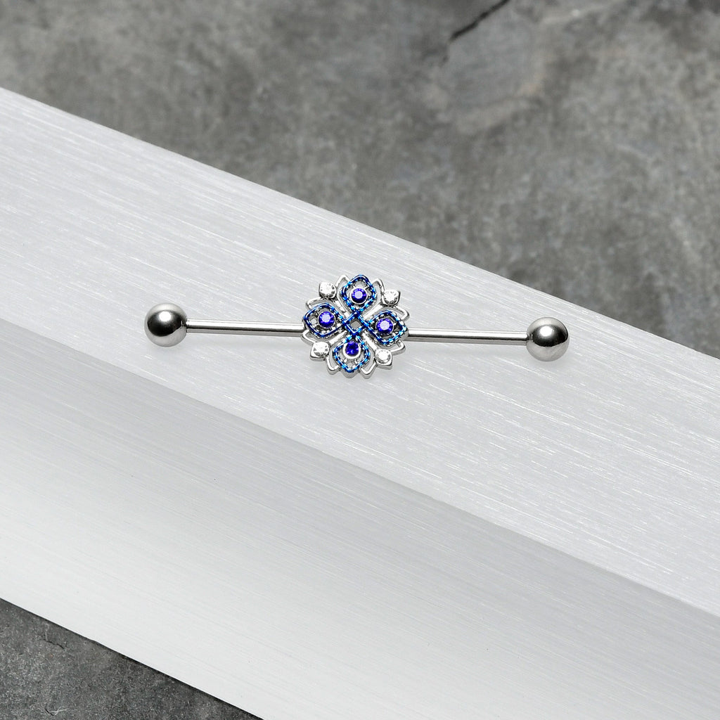 BodyCandy 14G Clear Blue Gem Embellished Cross Industrial Barbell 38mm — alternative angle