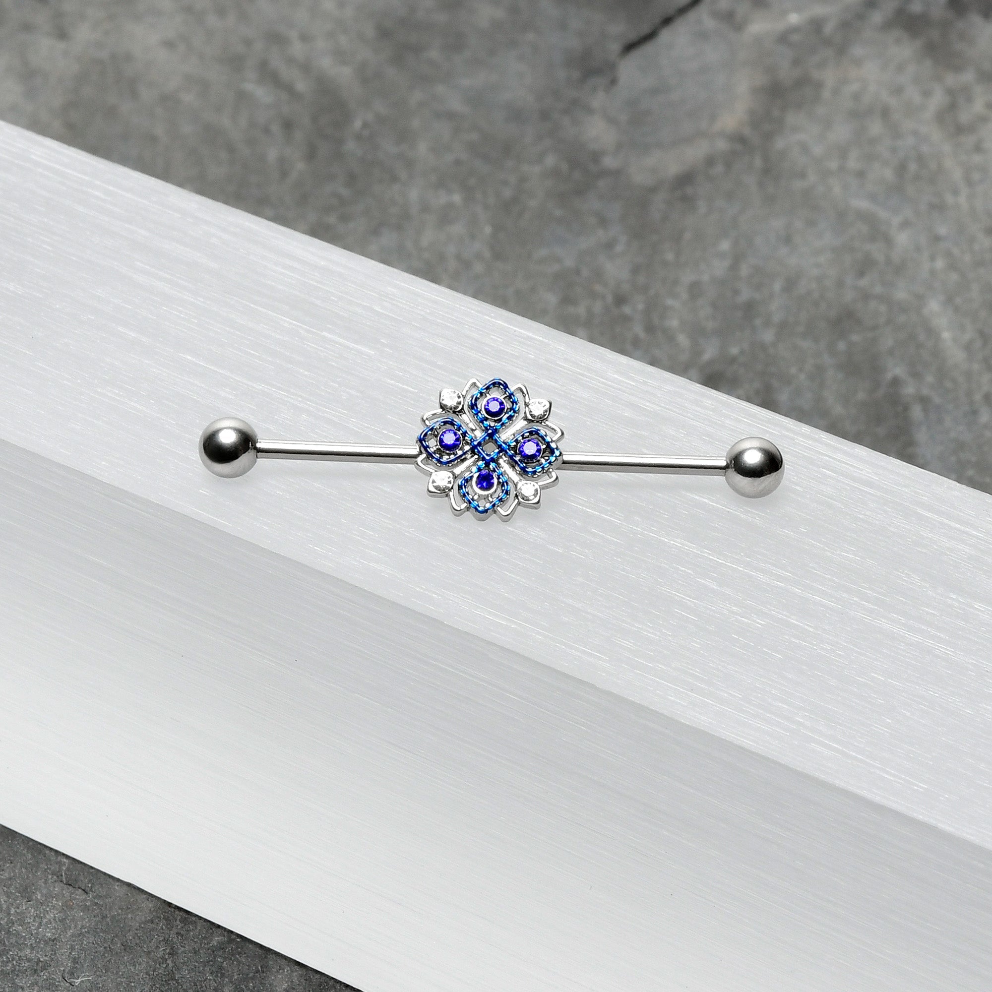 BodyCandy 14G Clear Blue Gem Embellished Cross Industrial Barbell 38mm — alternative angle