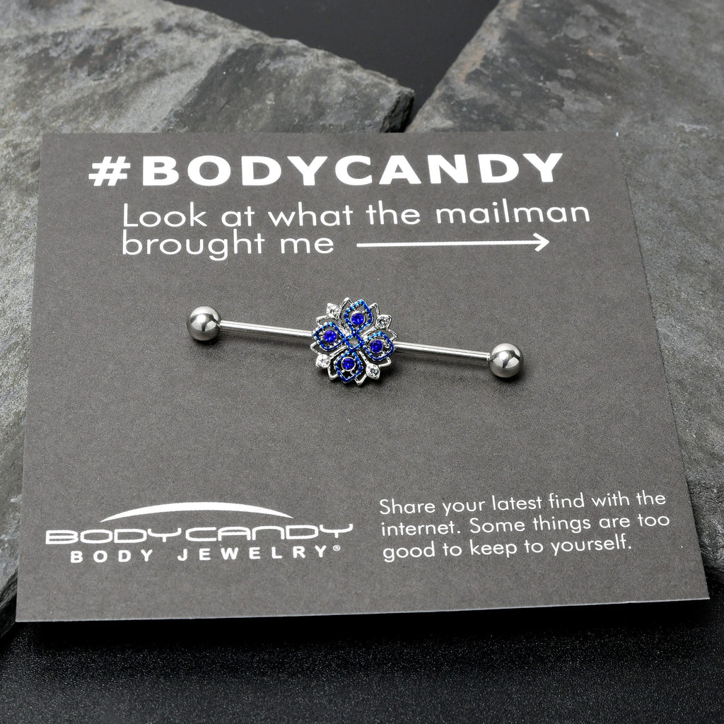 BodyCandy 14G Clear Blue Gem Embellished Cross Industrial Barbell 38mm — size reference