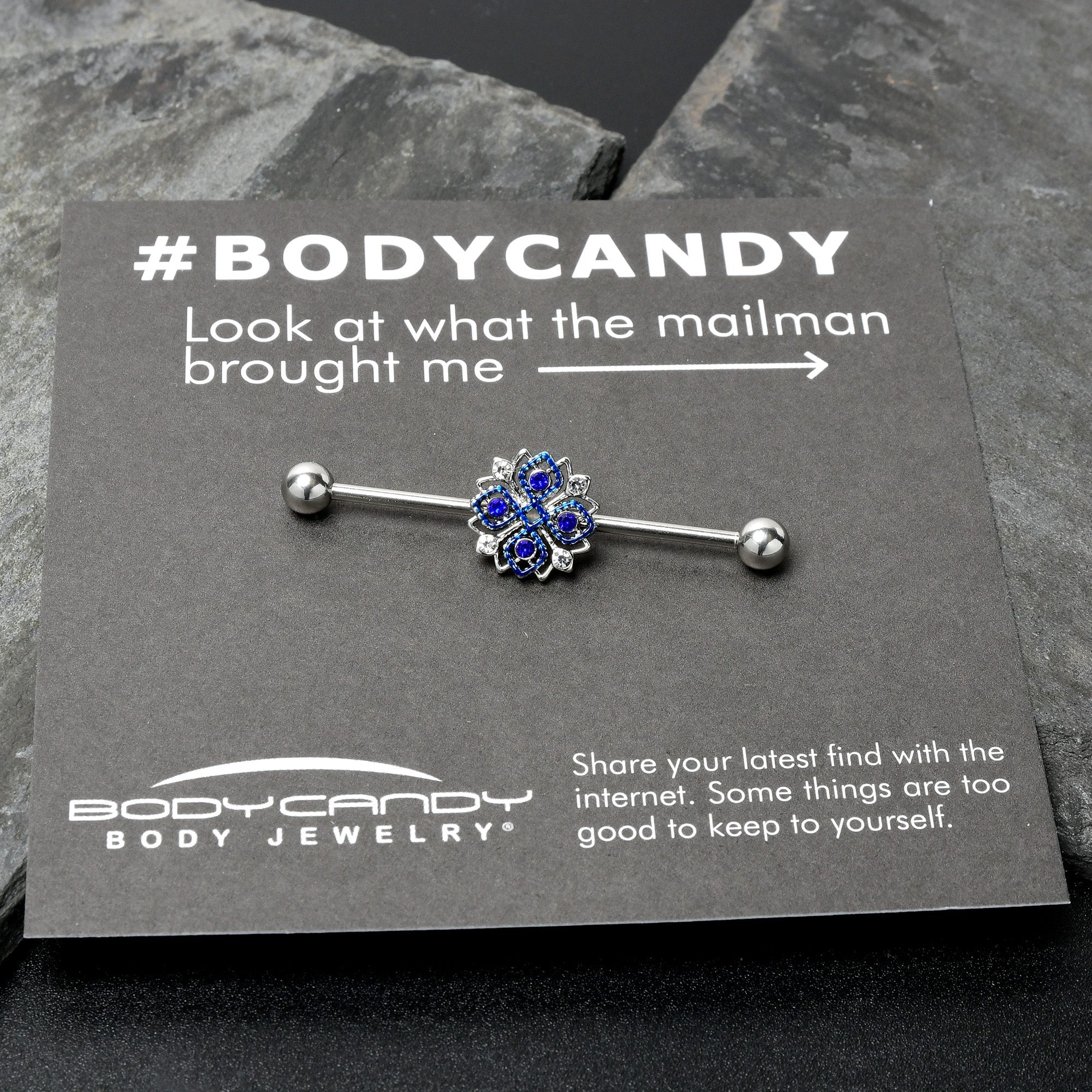 BodyCandy 14G Clear Blue Gem Embellished Cross Industrial Barbell 38mm — size reference