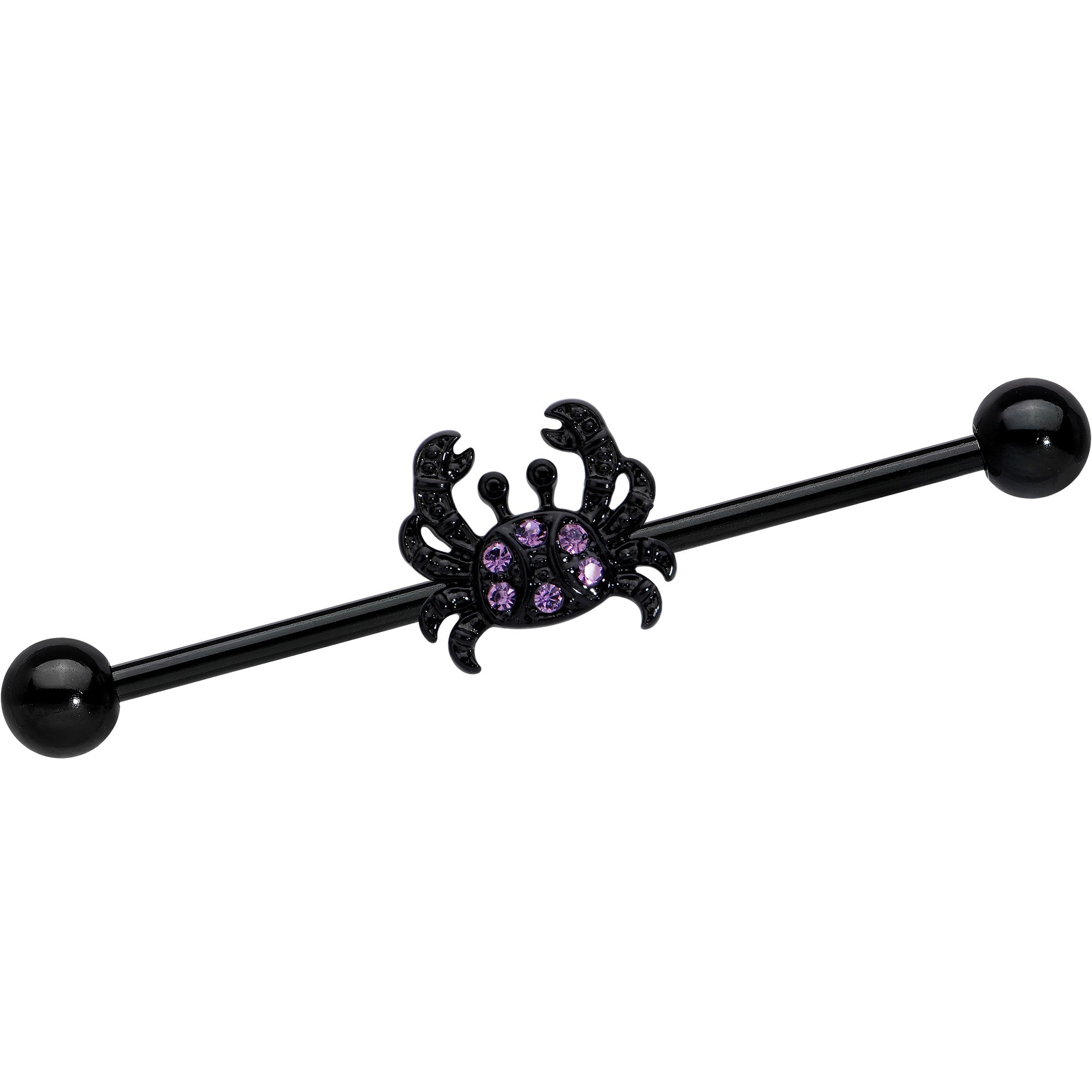 BodyCandy 14G Purple Gem Black Chic Crab Industrial Barbell 38mm — main product shot