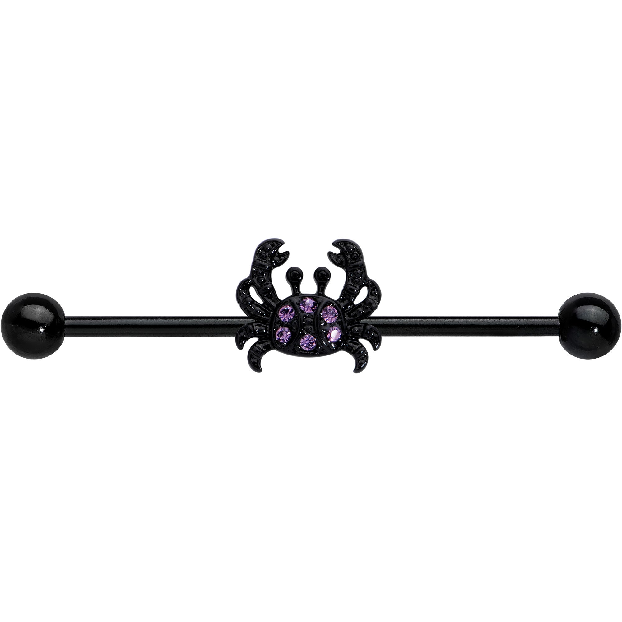 BodyCandy 14G Purple Gem Black Chic Crab Industrial Barbell 38mm — detail close-up