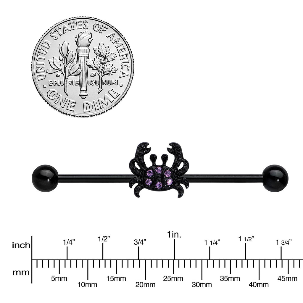 BodyCandy 14G Purple Gem Black Chic Crab Industrial Barbell 38mm — lifestyle context