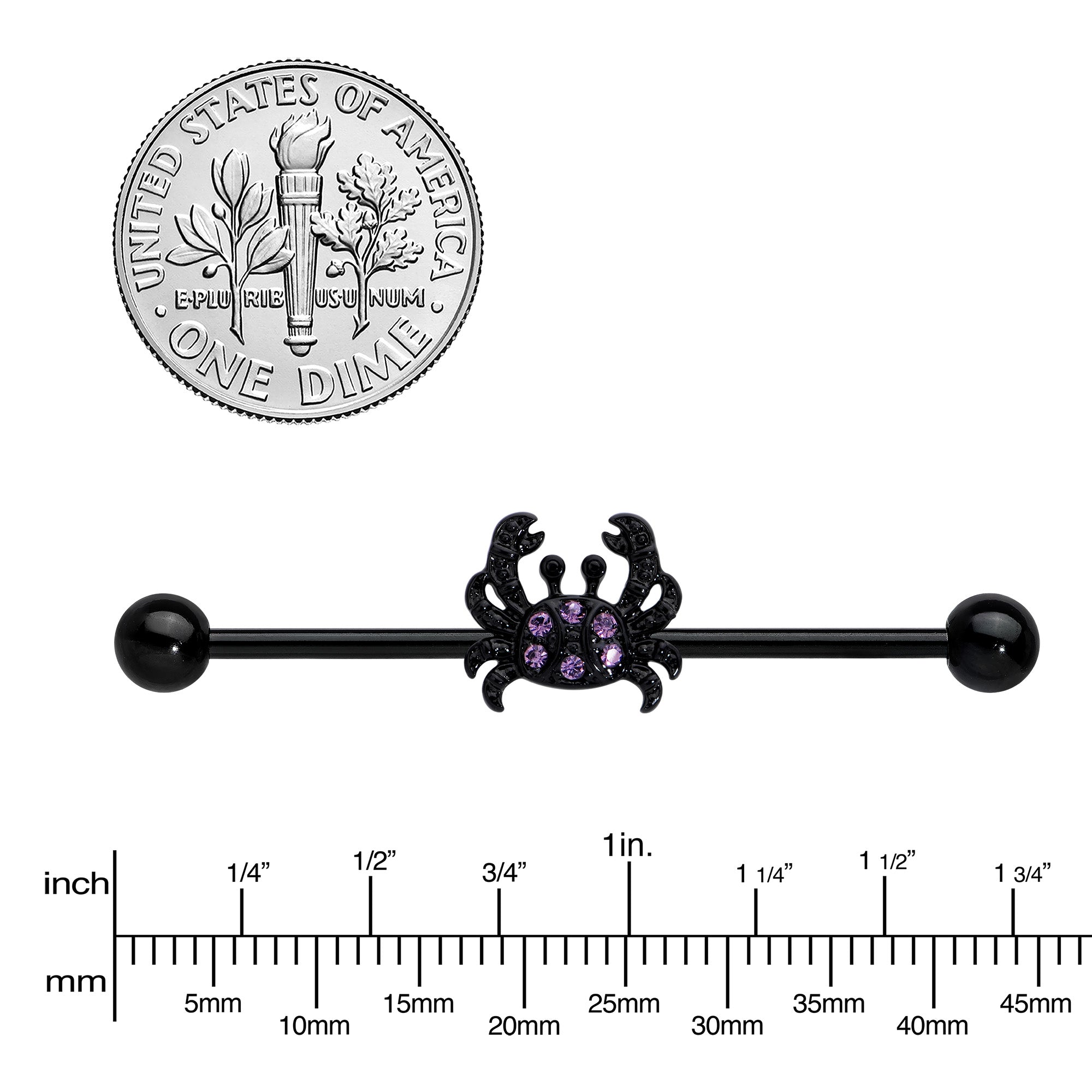 BodyCandy 14G Purple Gem Black Chic Crab Industrial Barbell 38mm — lifestyle context