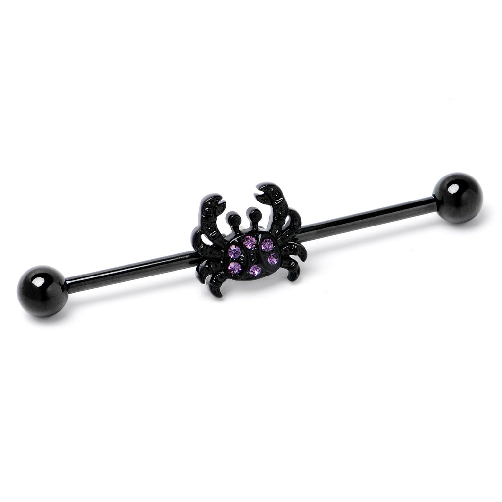 BodyCandy 14G Purple Gem Black Chic Crab Industrial Barbell 38mm — side view