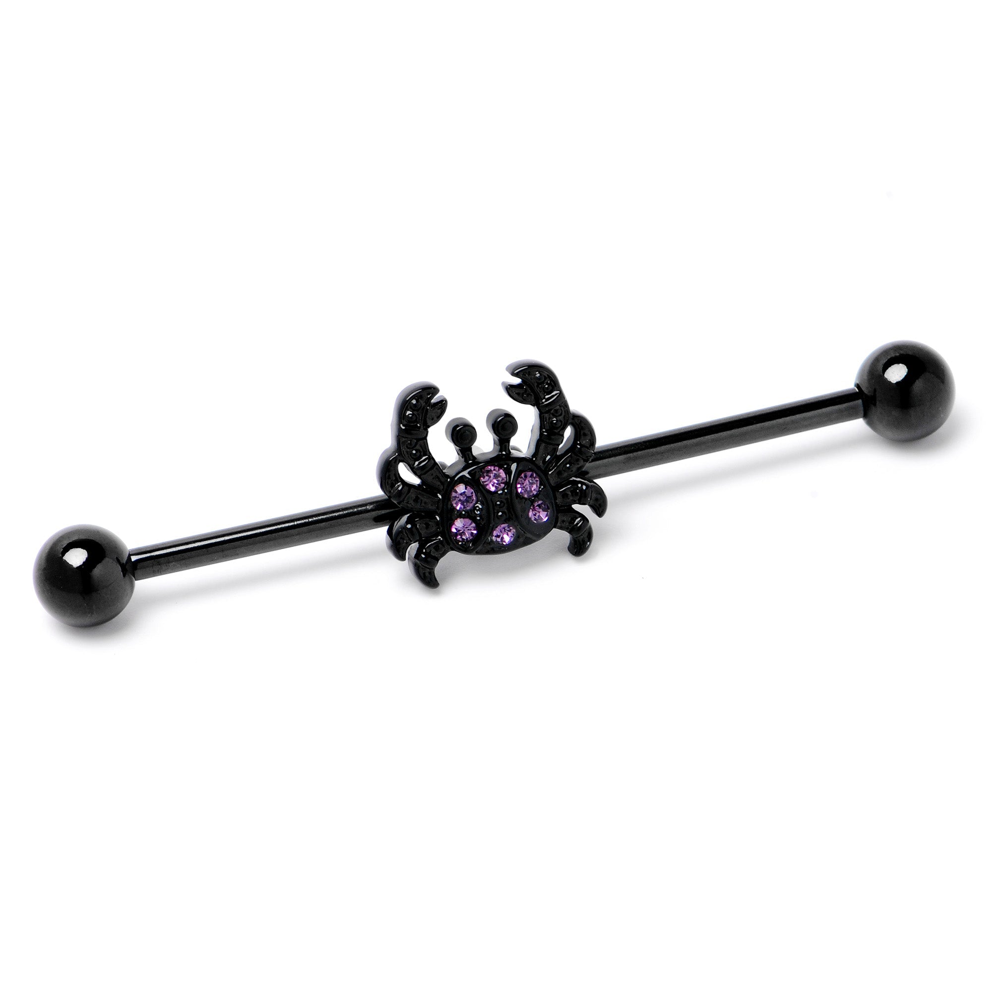 BodyCandy 14G Purple Gem Black Chic Crab Industrial Barbell 38mm — side view