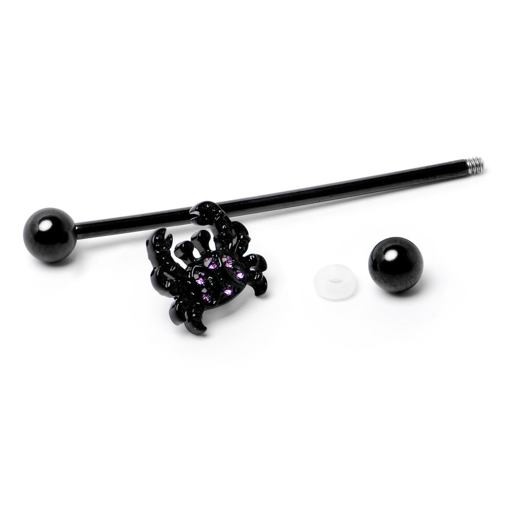 BodyCandy 14G Purple Gem Black Chic Crab Industrial Barbell 38mm — back view