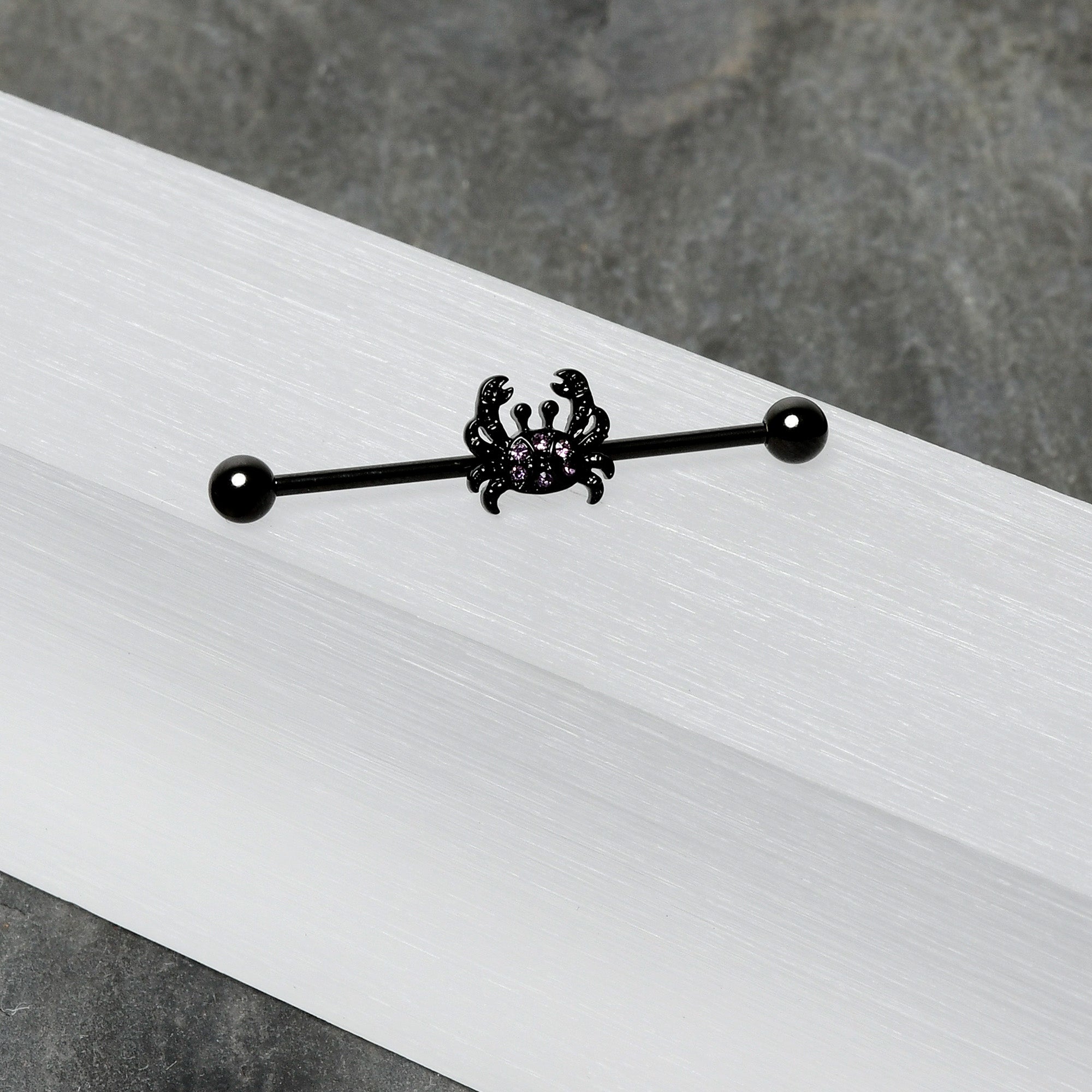 BodyCandy 14G Purple Gem Black Chic Crab Industrial Barbell 38mm — alternative angle