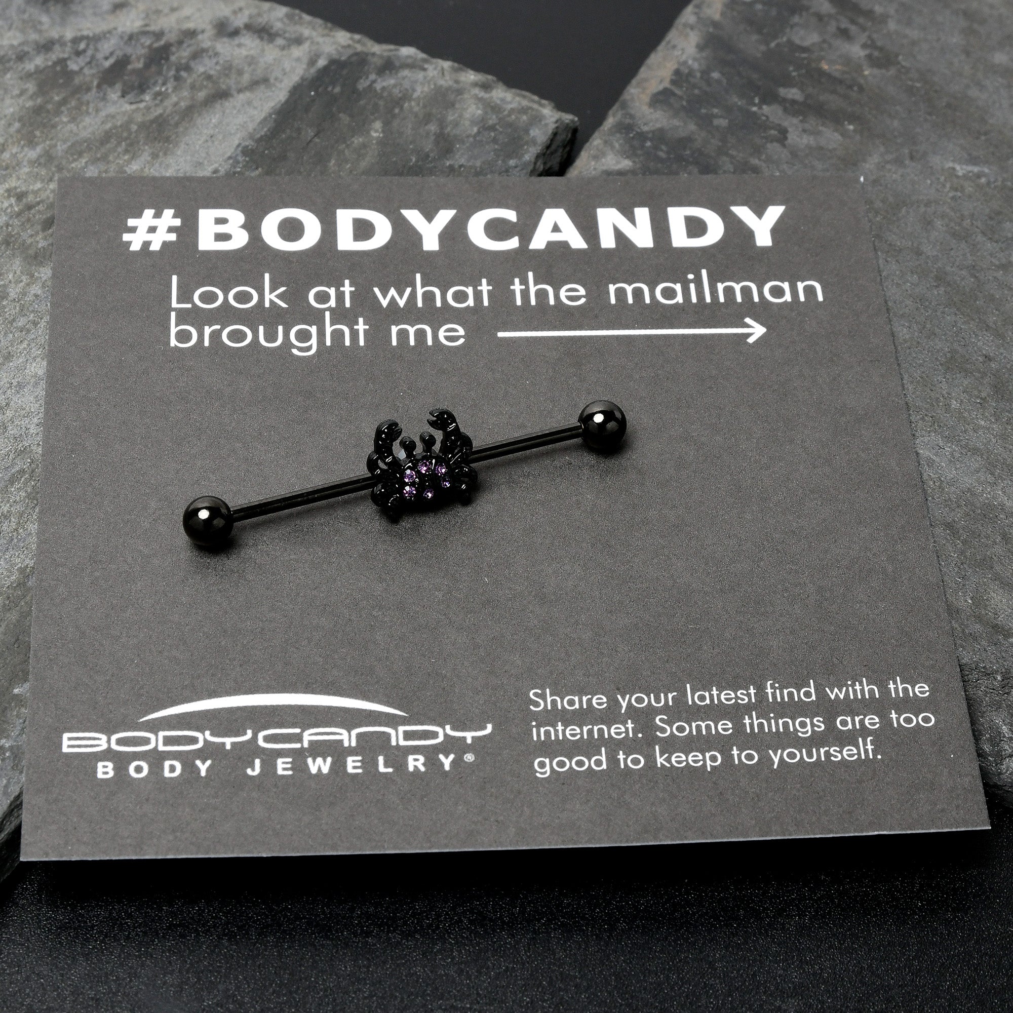 BodyCandy 14G Purple Gem Black Chic Crab Industrial Barbell 38mm — size reference