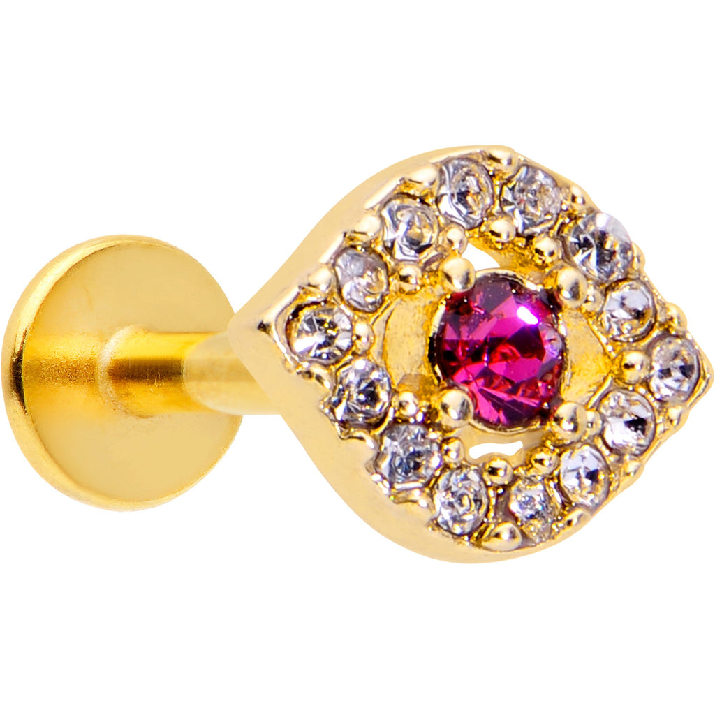 BodyCandy 16G 1/4 Clear Pink Gem Gold Tone Open Eye Labret — main product shot