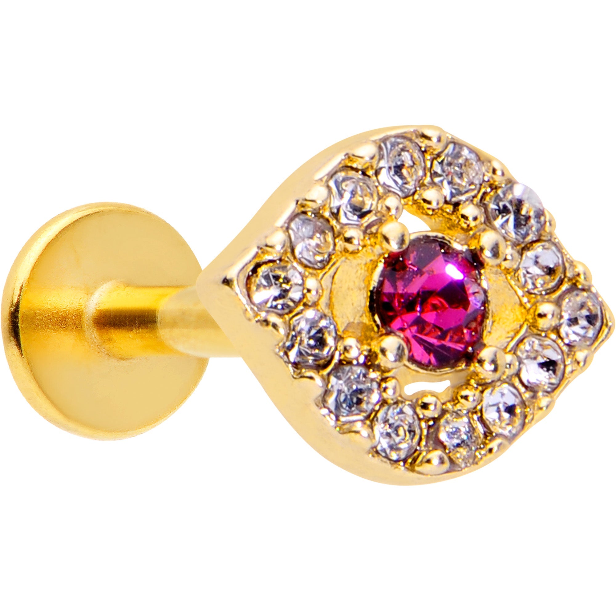 BodyCandy 16G 1/4 Clear Pink Gem Gold Tone Open Eye Labret — main product shot