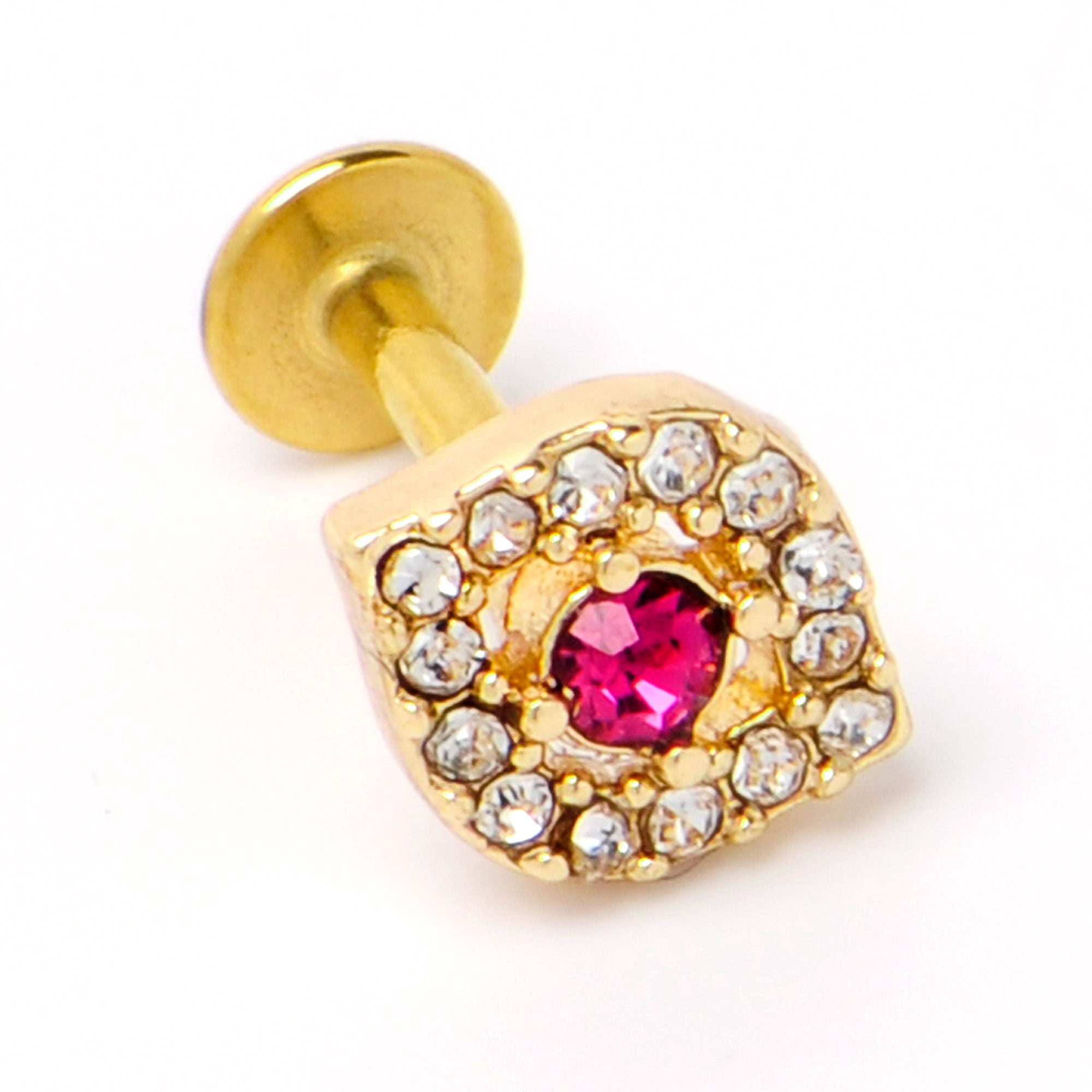 BodyCandy 16G 1/4 Clear Pink Gem Gold Tone Open Eye Labret — back view