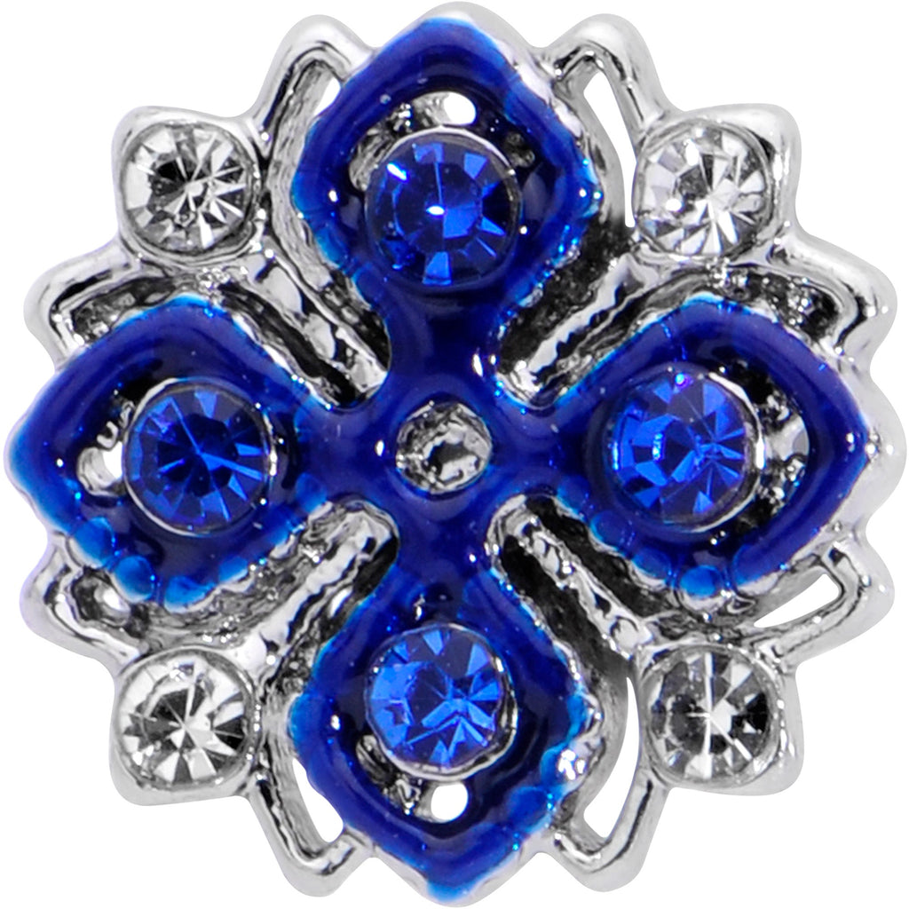 BodyCandy 16G 1/4 Clear Blue Gem Embellished Cross Labret — detail close-up
