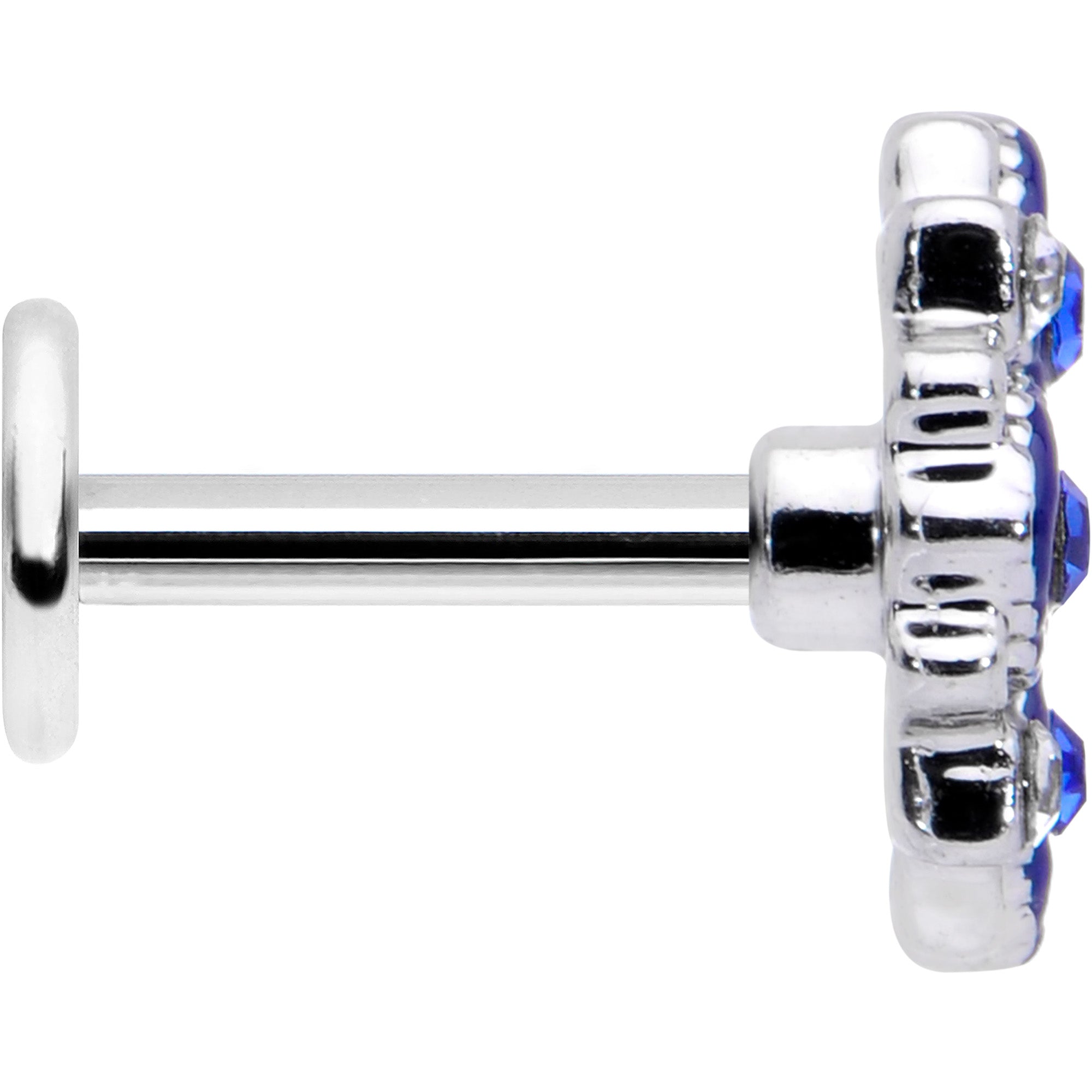 BodyCandy 16G 1/4 Clear Blue Gem Embellished Cross Labret — lifestyle context