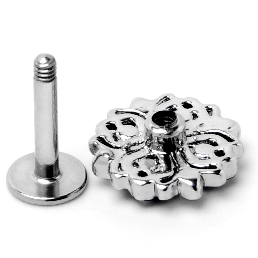 BodyCandy 16G 1/4 Clear Blue Gem Embellished Cross Labret — alternative angle