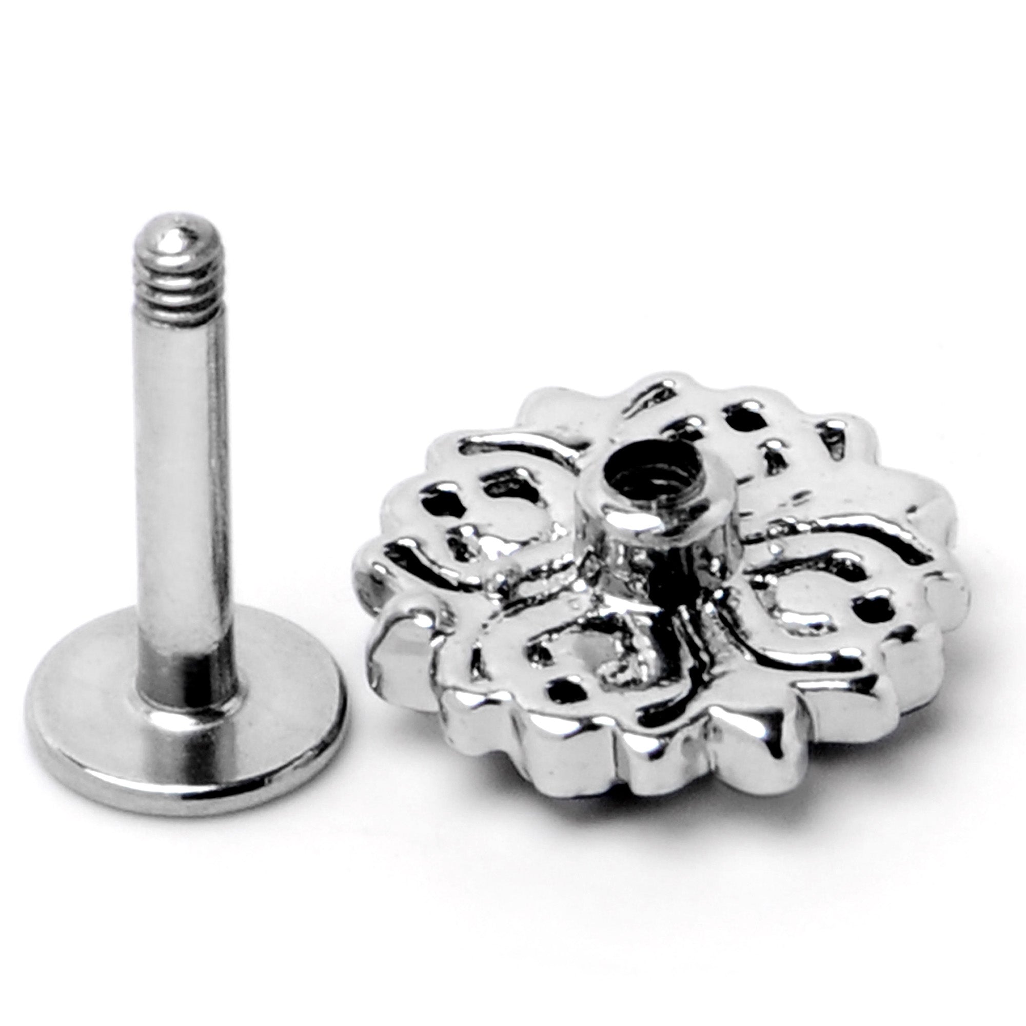 BodyCandy 16G 1/4 Clear Blue Gem Embellished Cross Labret — alternative angle