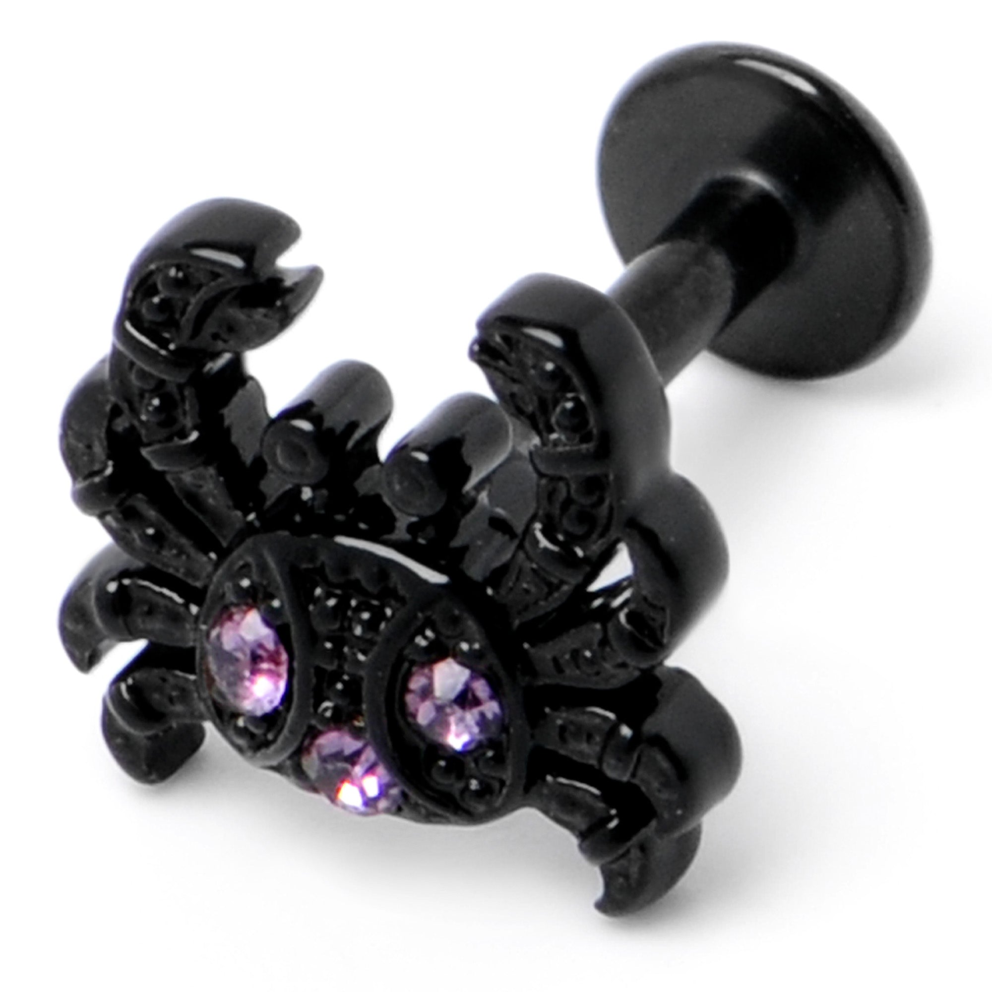 BodyCandy 16G 1/4 Purple Gem Black Chic Crab Labret — back view