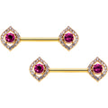 BodyCandy 14G 9/16 Clear Pink Gem Gold Tone Open Eye Barbell Nipple Ring Set — main product shot