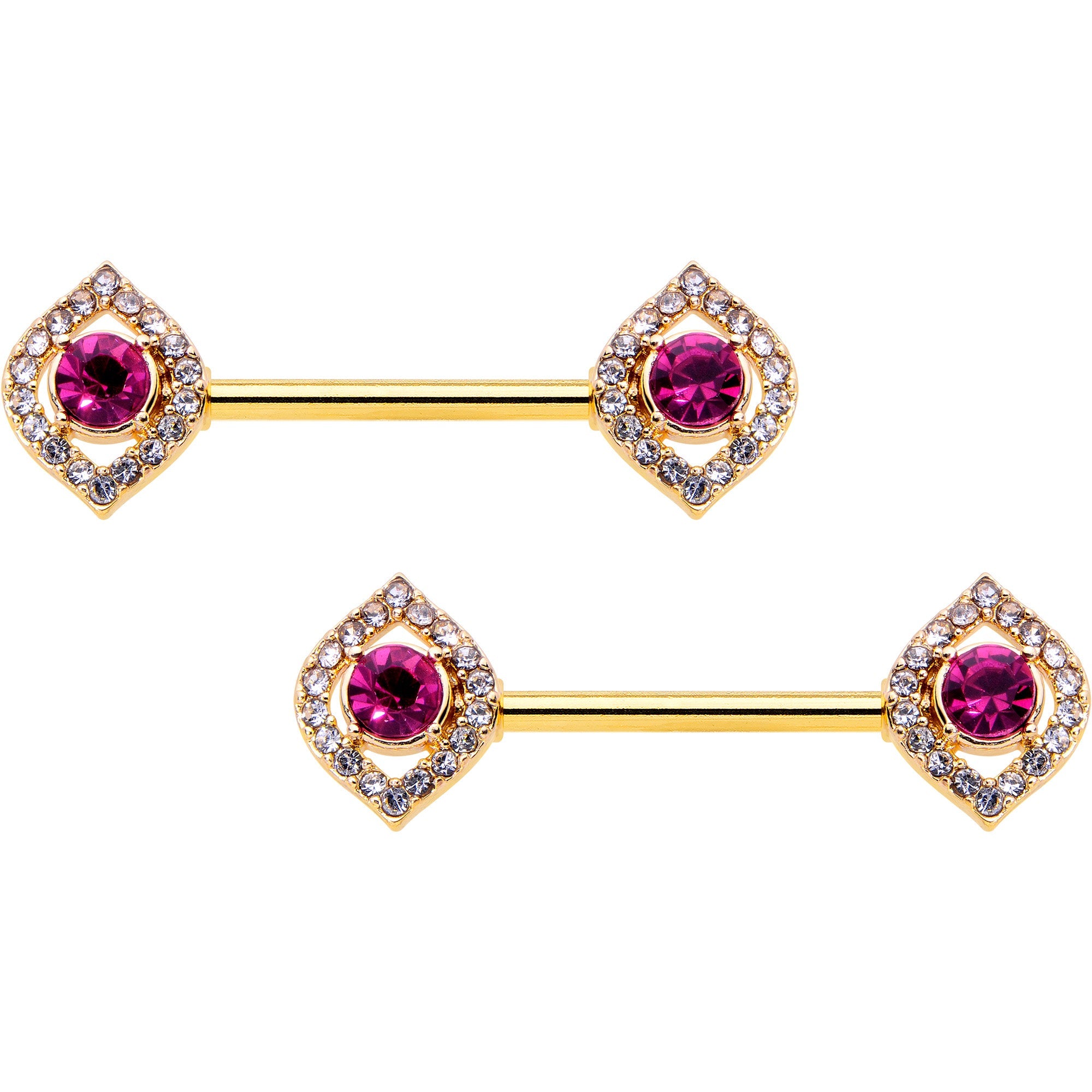 BodyCandy 14G 9/16 Clear Pink Gem Gold Tone Open Eye Barbell Nipple Ring Set — main product shot