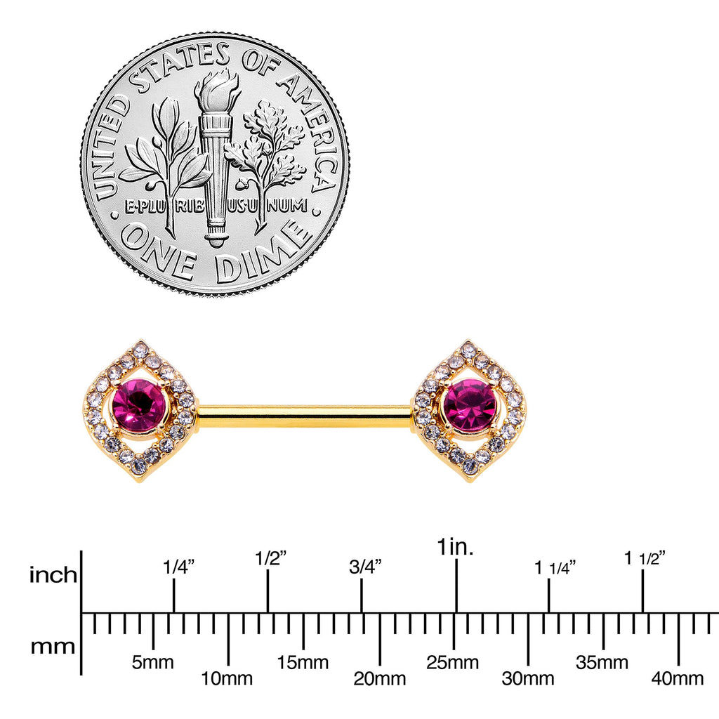 BodyCandy 14G 9/16 Clear Pink Gem Gold Tone Open Eye Barbell Nipple Ring Set — lifestyle context