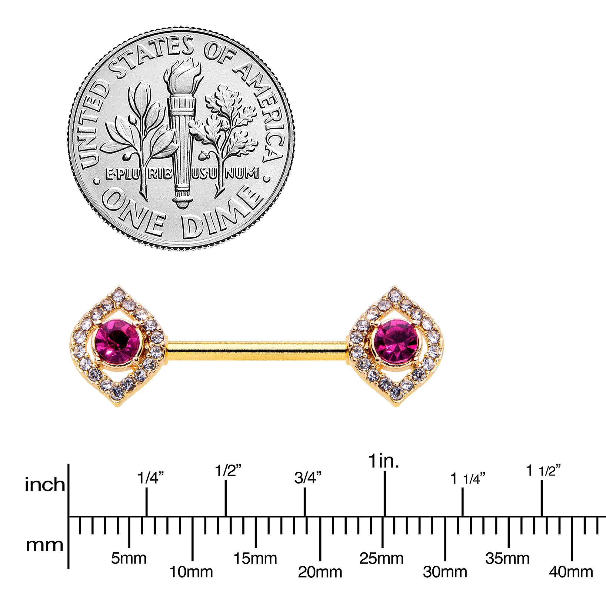 BodyCandy 14G 9/16 Clear Pink Gem Gold Tone Open Eye Barbell Nipple Ring Set — lifestyle context