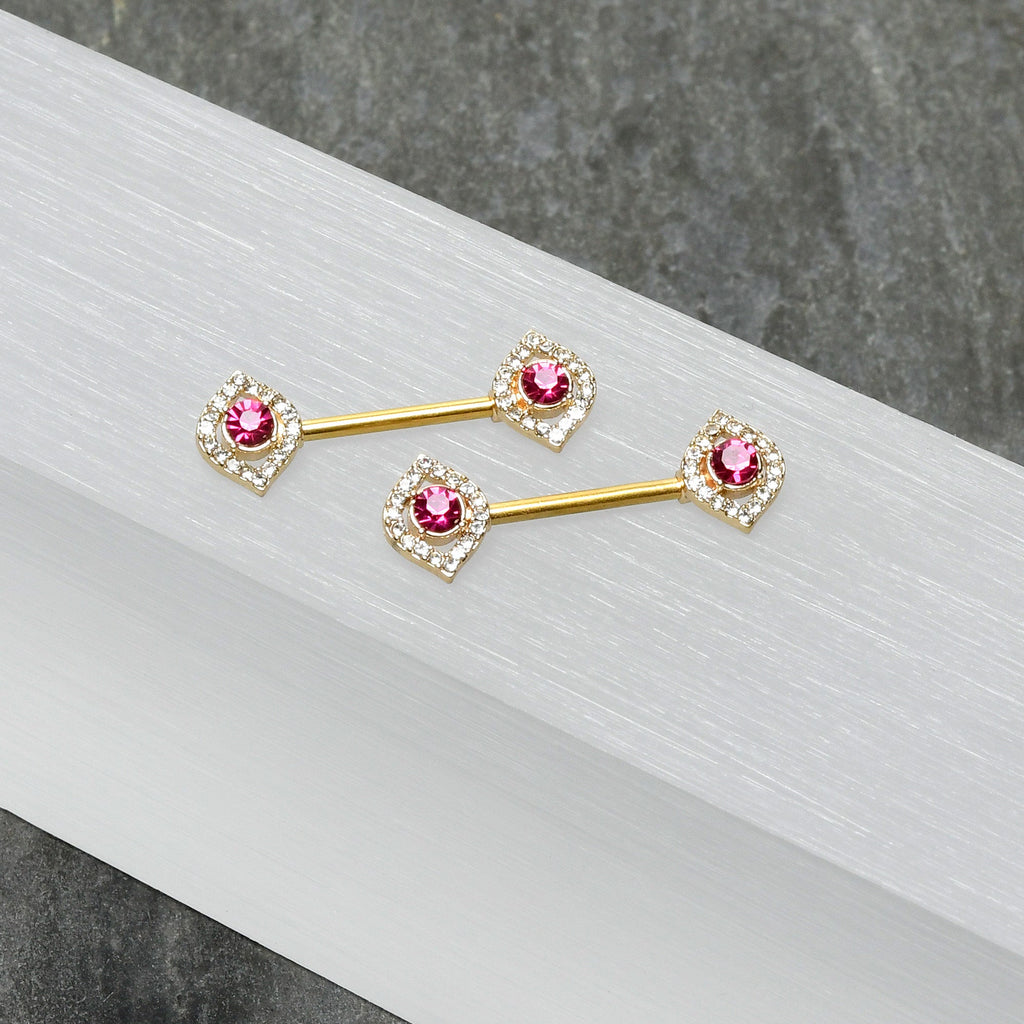 BodyCandy 14G 9/16 Clear Pink Gem Gold Tone Open Eye Barbell Nipple Ring Set — alternative angle