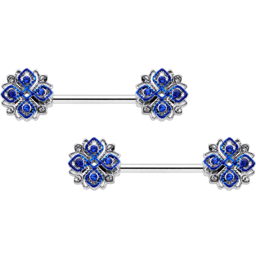 BodyCandy 14G 9/16 Clear Blue Gem Embellished Cross Barbell Nipple Ring Set — main product shot