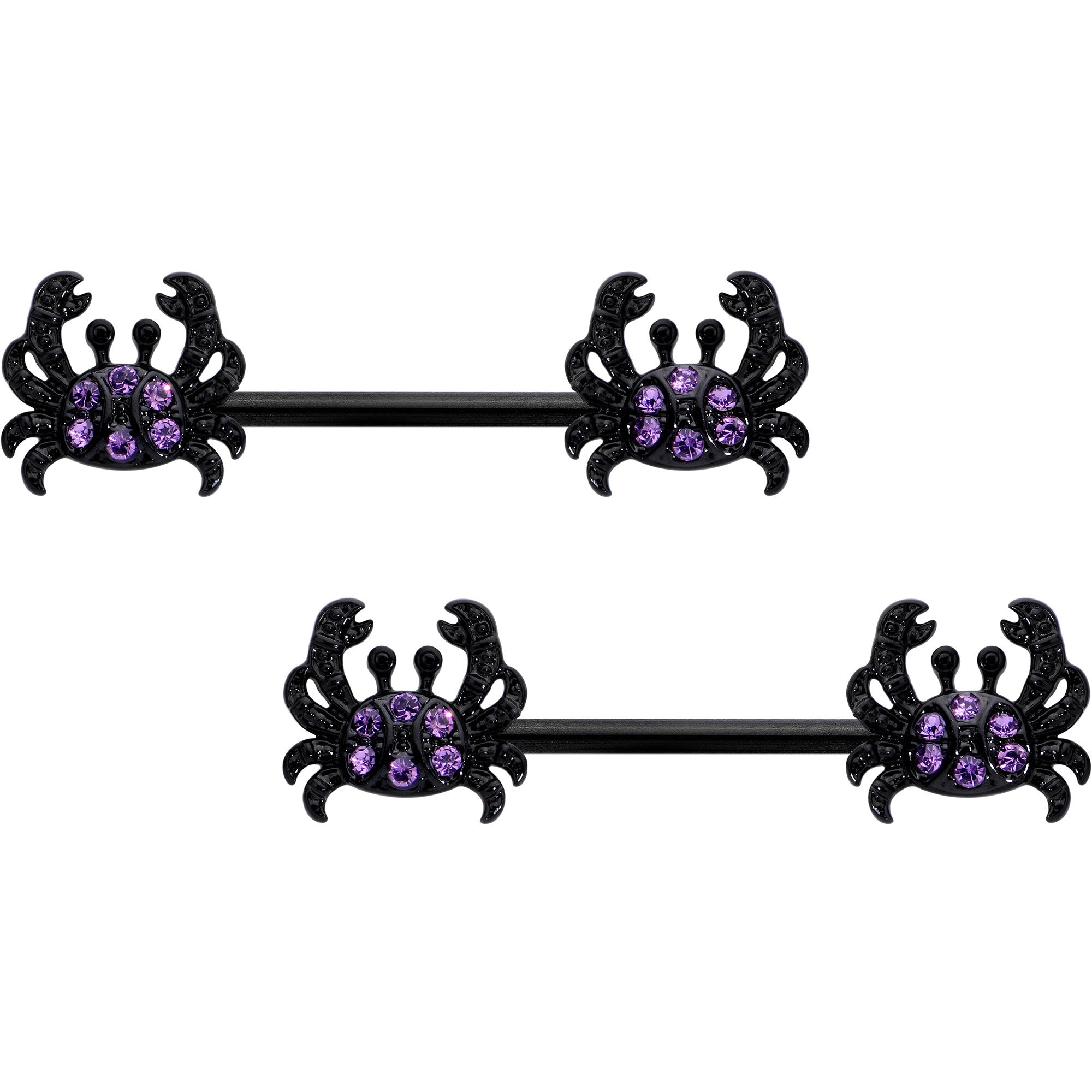 BodyCandy 14G 9/16 Purple Gem Black Chic Crab Barbell Nipple Ring Set — main product shot