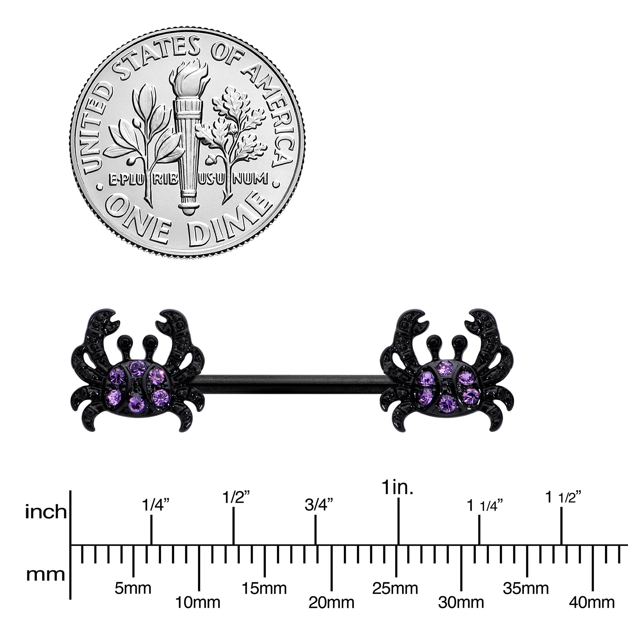 BodyCandy 14G 9/16 Purple Gem Black Chic Crab Barbell Nipple Ring Set — lifestyle context