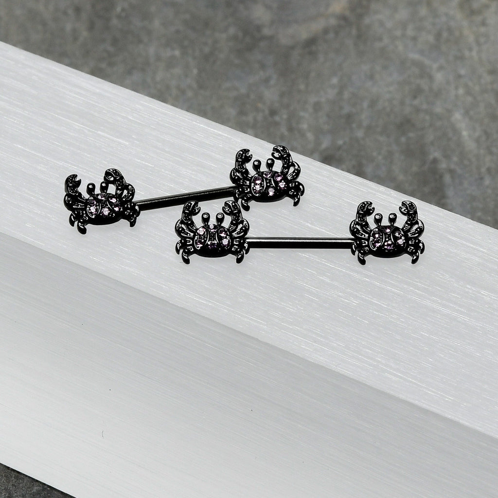 BodyCandy 14G 9/16 Purple Gem Black Chic Crab Barbell Nipple Ring Set — alternative angle