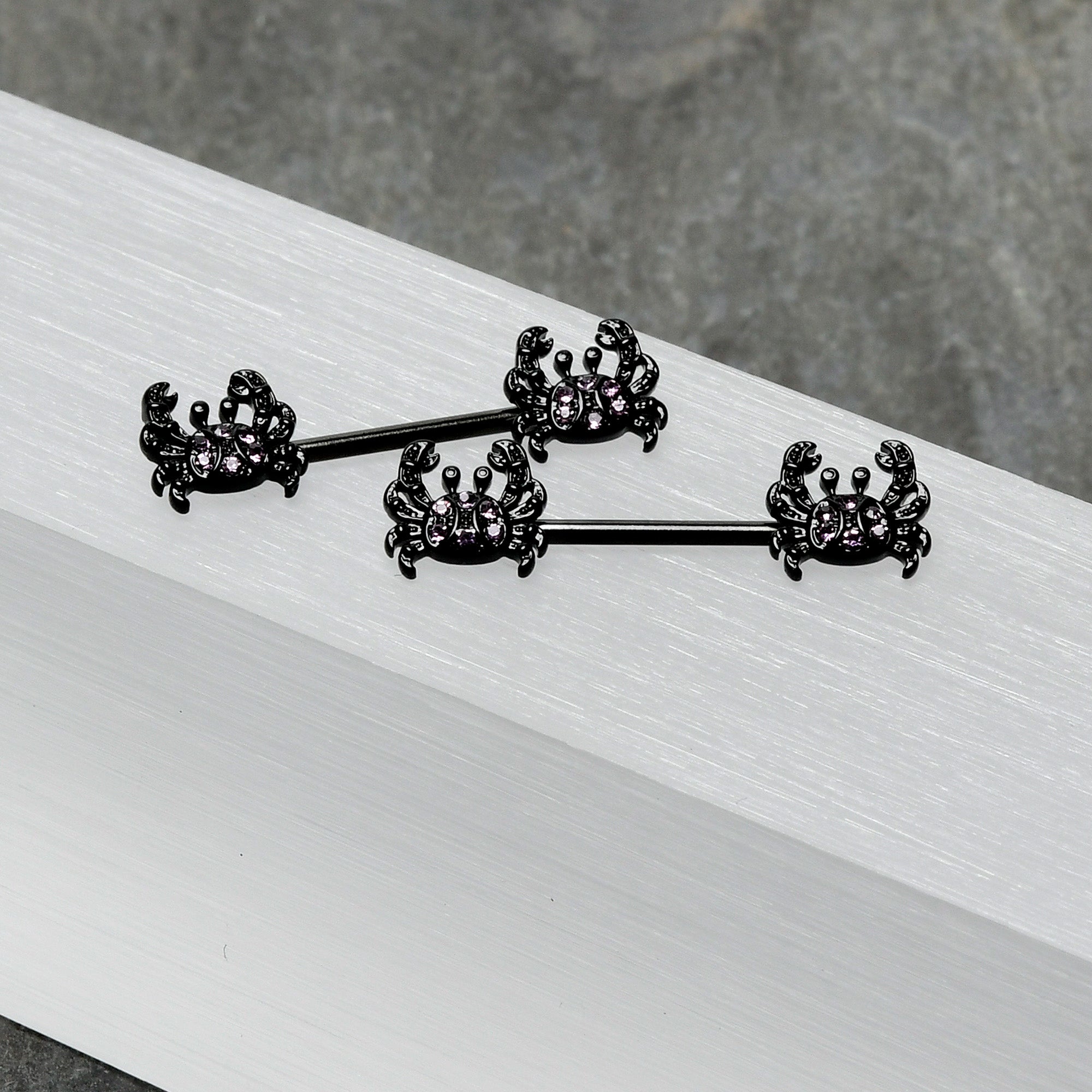 BodyCandy 14G 9/16 Purple Gem Black Chic Crab Barbell Nipple Ring Set — alternative angle