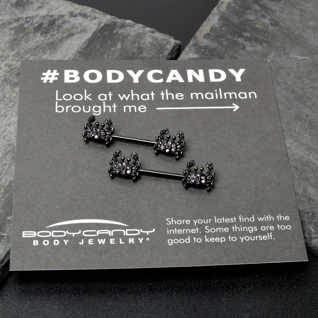 BodyCandy 14G 9/16 Purple Gem Black Chic Crab Barbell Nipple Ring Set — size reference