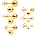 BodyCandy 3mm-8mm Ball Stud Gold Tone 316L Stainless Steel Earrings 6 Pack — main product shot