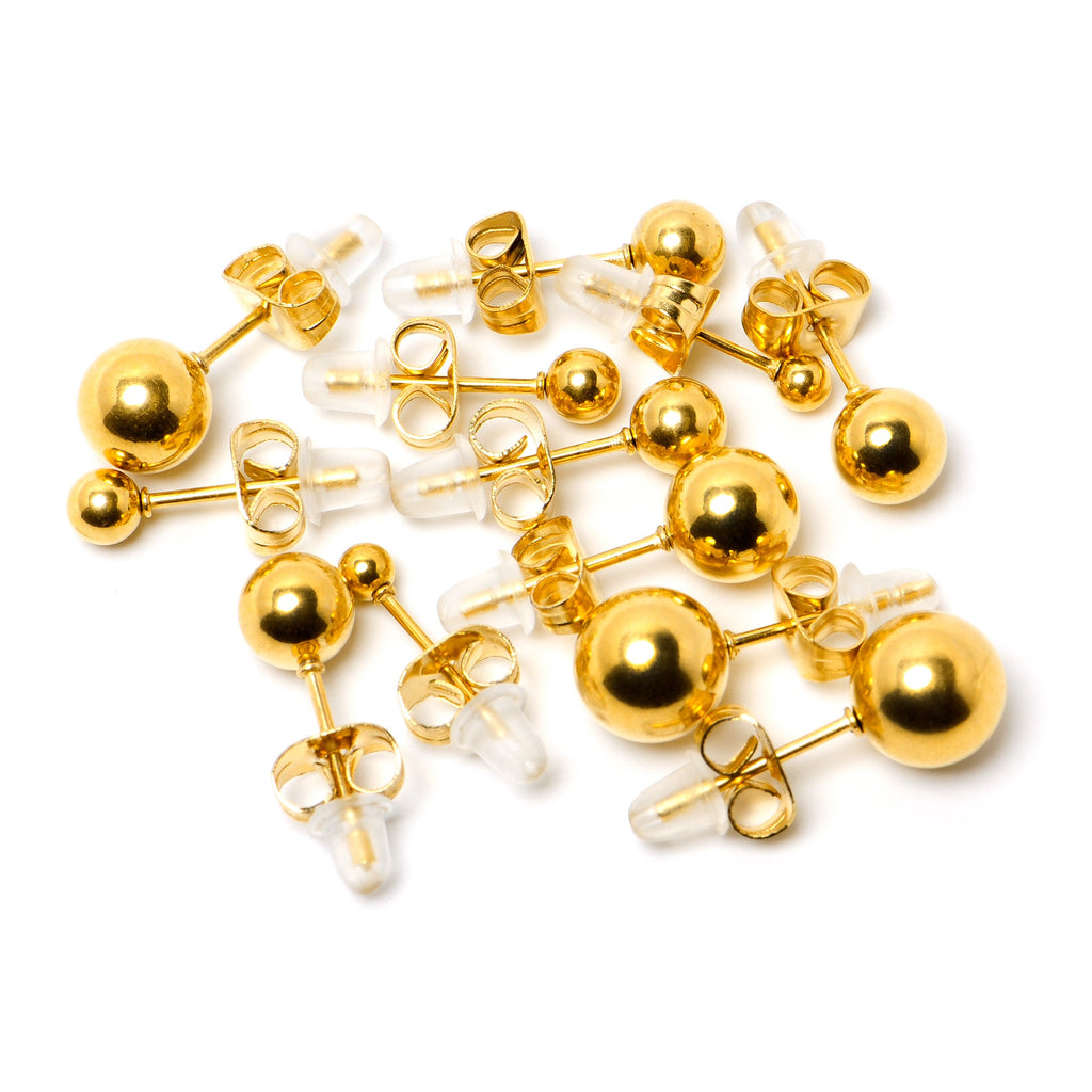 BodyCandy 3mm-8mm Ball Stud Gold Tone 316L Stainless Steel Earrings 6 Pack — detail close-up