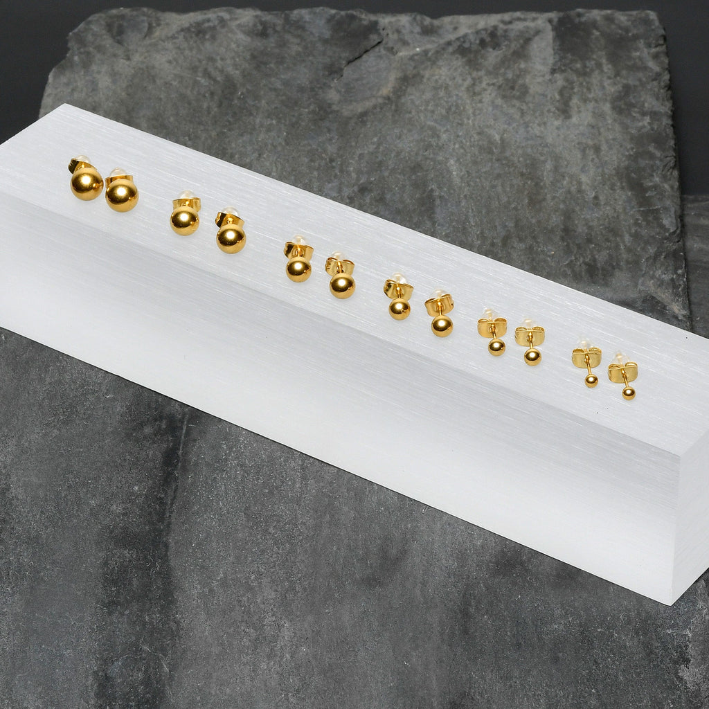 BodyCandy 3mm-8mm Ball Stud Gold Tone 316L Stainless Steel Earrings 6 Pack — lifestyle context