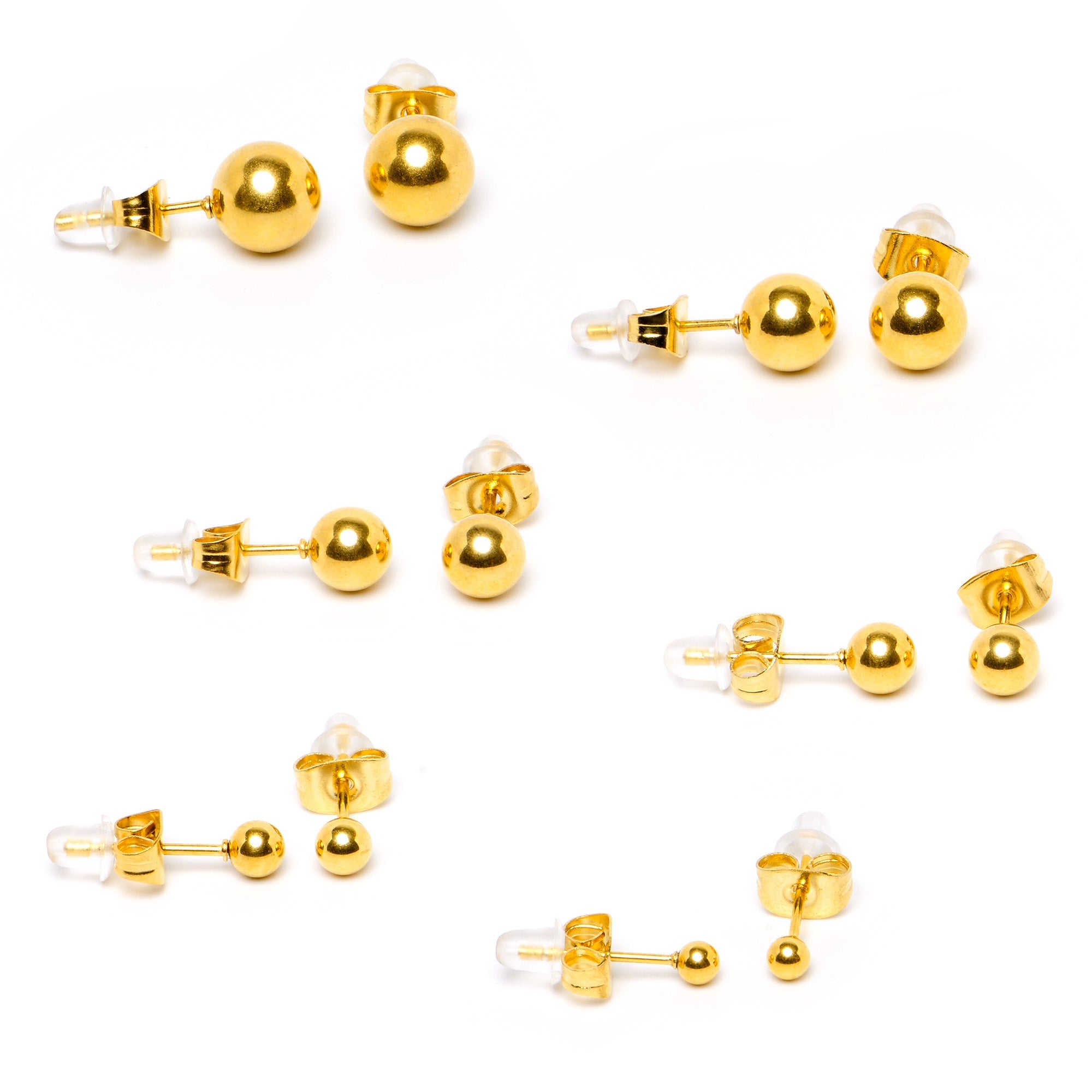 BodyCandy 3mm-8mm Ball Stud Gold Tone 316L Stainless Steel Earrings 6 Pack — alternative angle