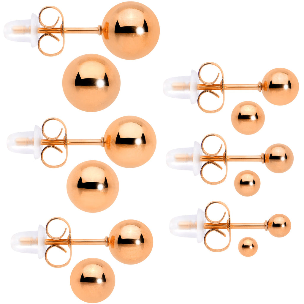 BodyCandy 3mm-8mm Ball Stud Rose Gold Tone 316L Stainless Steel Earrings 6 Pack — main product shot