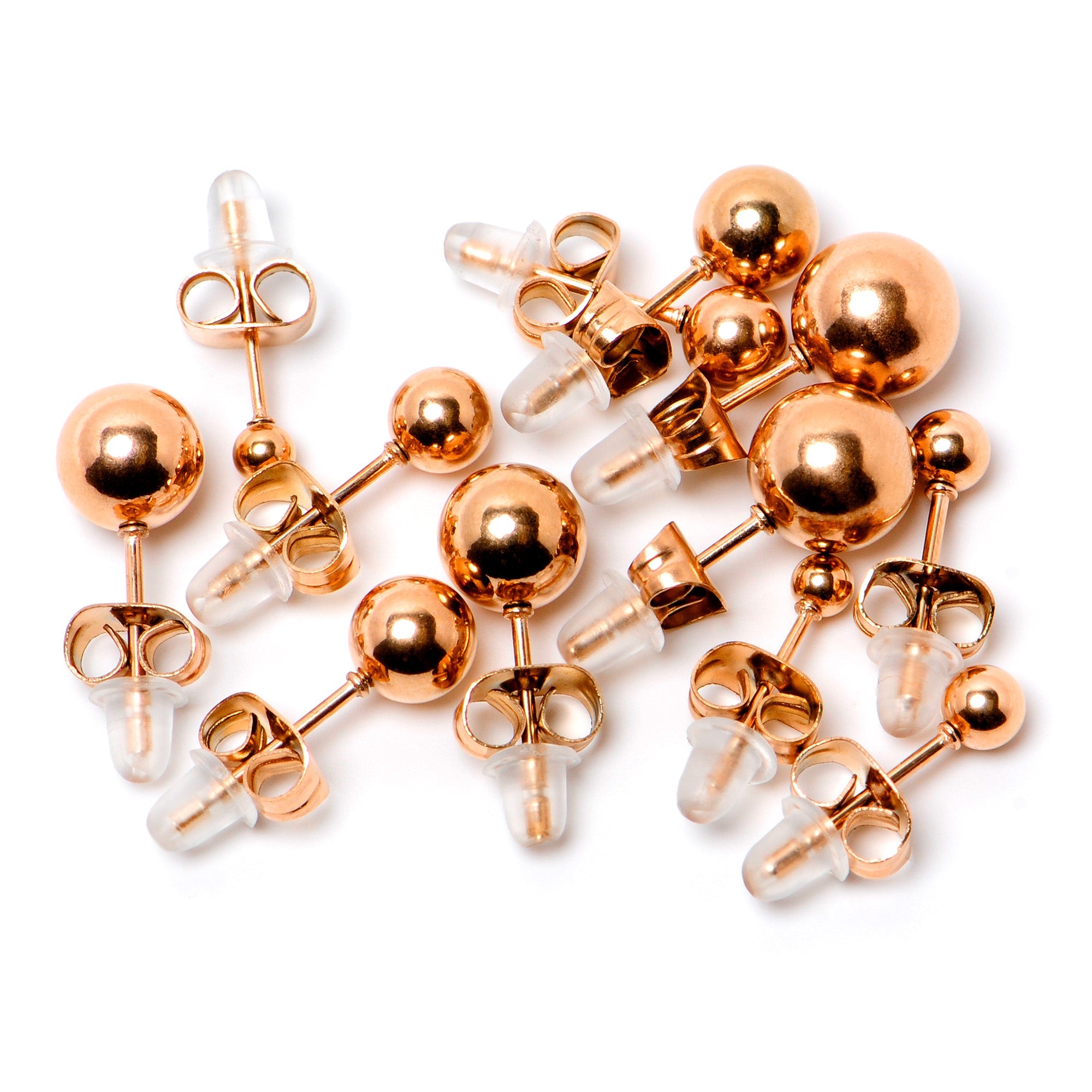 BodyCandy 3mm-8mm Ball Stud Rose Gold Tone 316L Stainless Steel Earrings 6 Pack — detail close-up