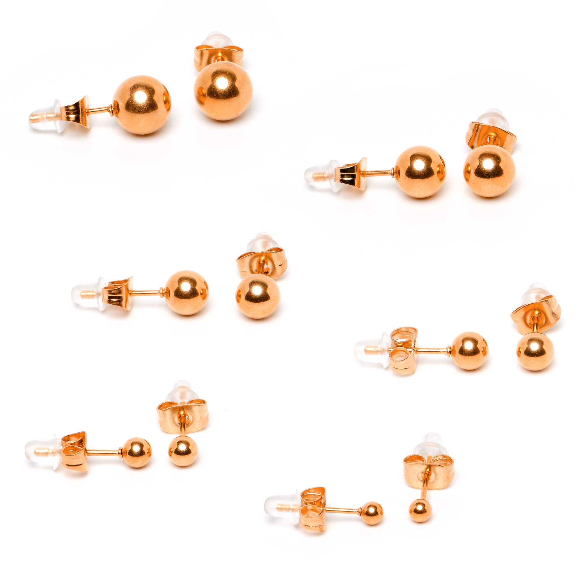 BodyCandy 3mm-8mm Ball Stud Rose Gold Tone 316L Stainless Steel Earrings 6 Pack — alternative angle