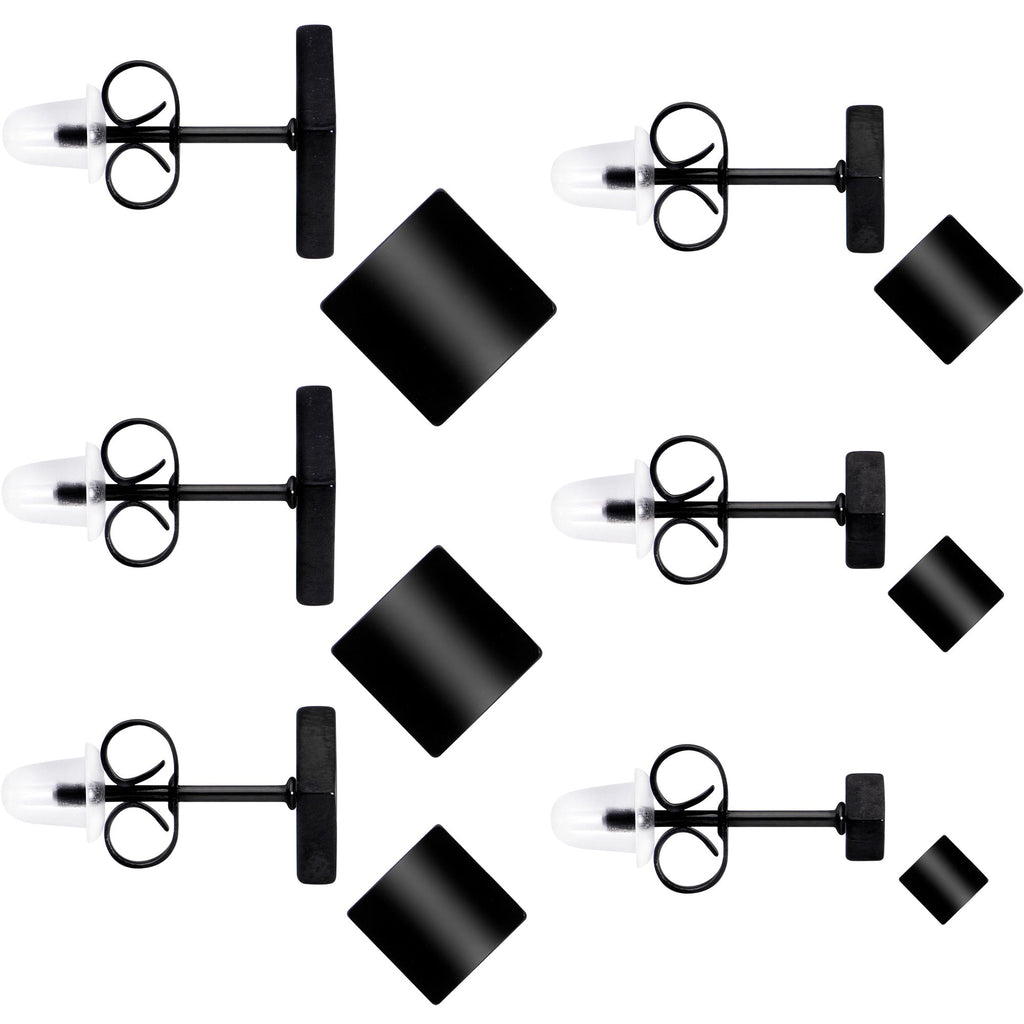BodyCandy 3mm-8mm Square Stud Black 316L Stainless Steel Earrings 6 Pack — main product shot
