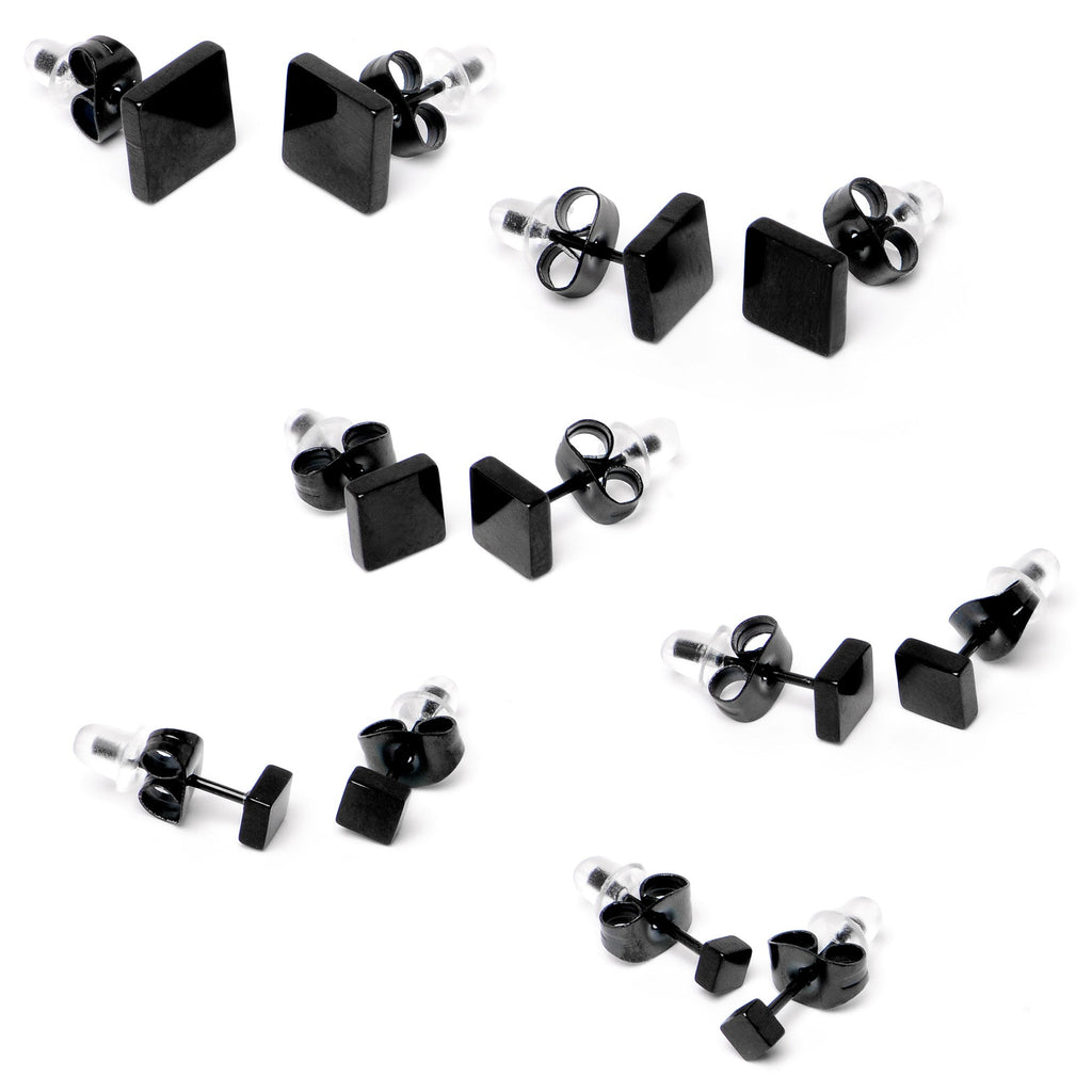 BodyCandy 3mm-8mm Square Stud Black 316L Stainless Steel Earrings 6 Pack — side view