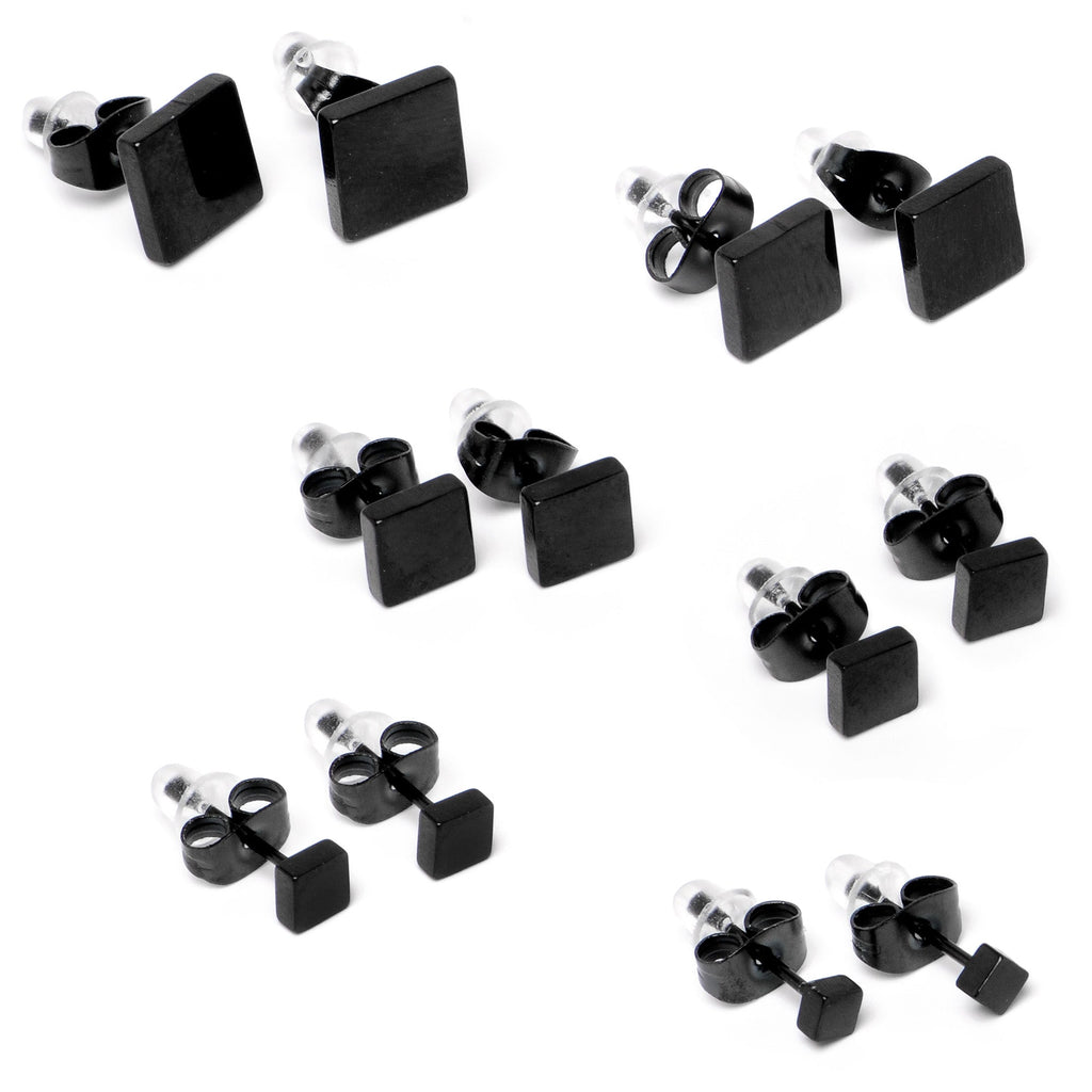 BodyCandy 3mm-8mm Square Stud Black 316L Stainless Steel Earrings 6 Pack — back view