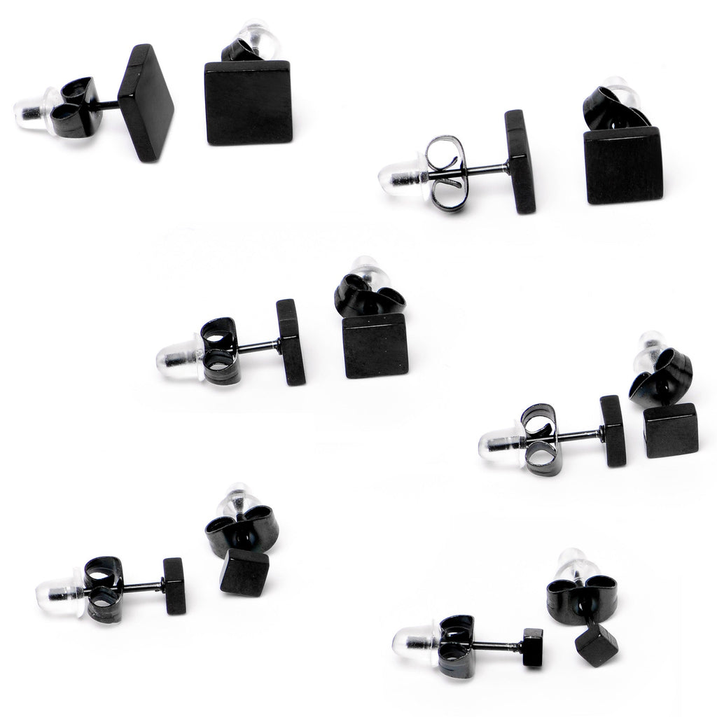 BodyCandy 3mm-8mm Square Stud Black 316L Stainless Steel Earrings 6 Pack — alternative angle