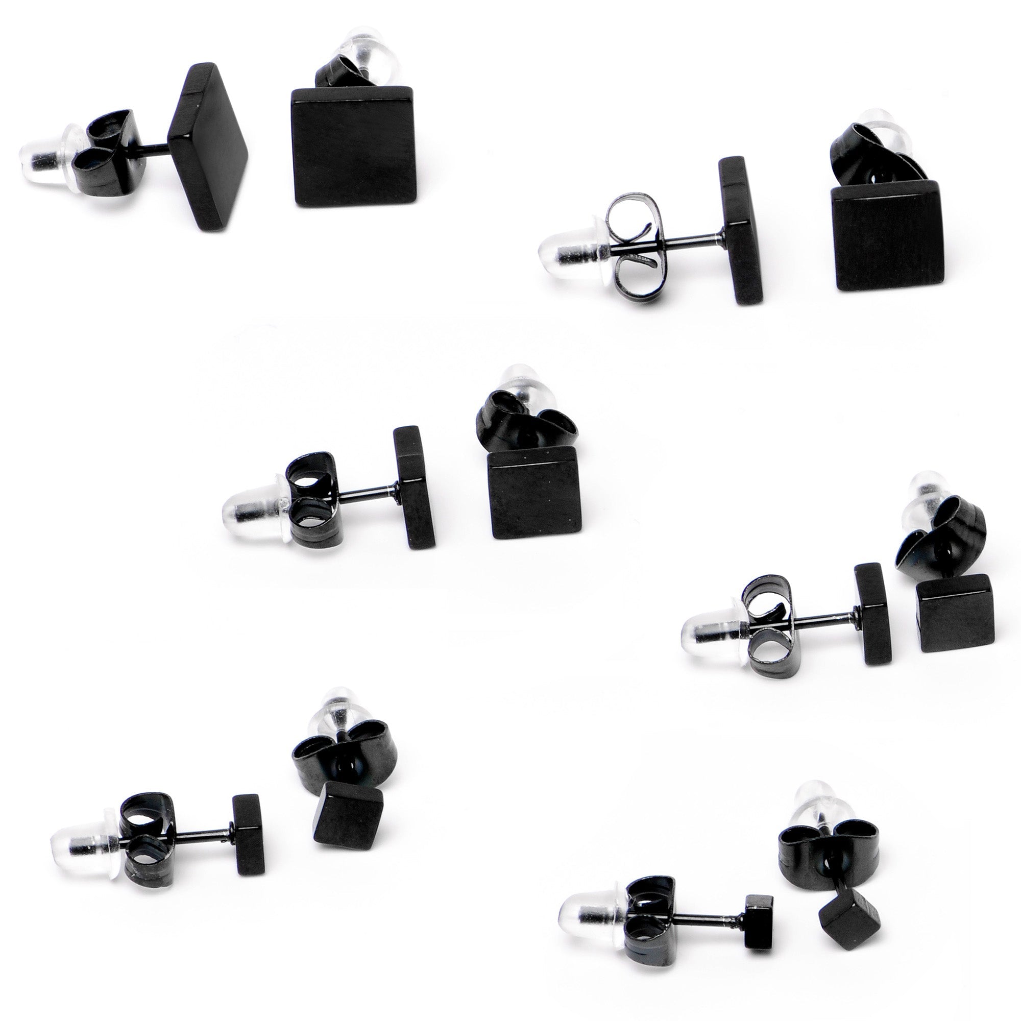 BodyCandy 3mm-8mm Square Stud Black 316L Stainless Steel Earrings 6 Pack — alternative angle
