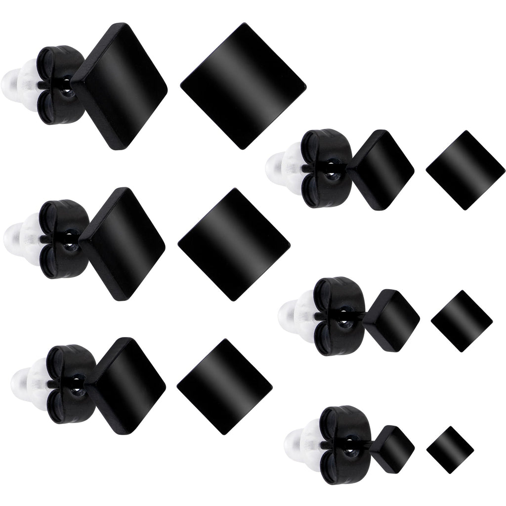 BodyCandy 3mm-8mm Square Stud Black 316L Stainless Steel Earrings 6 Pack — in-use photo