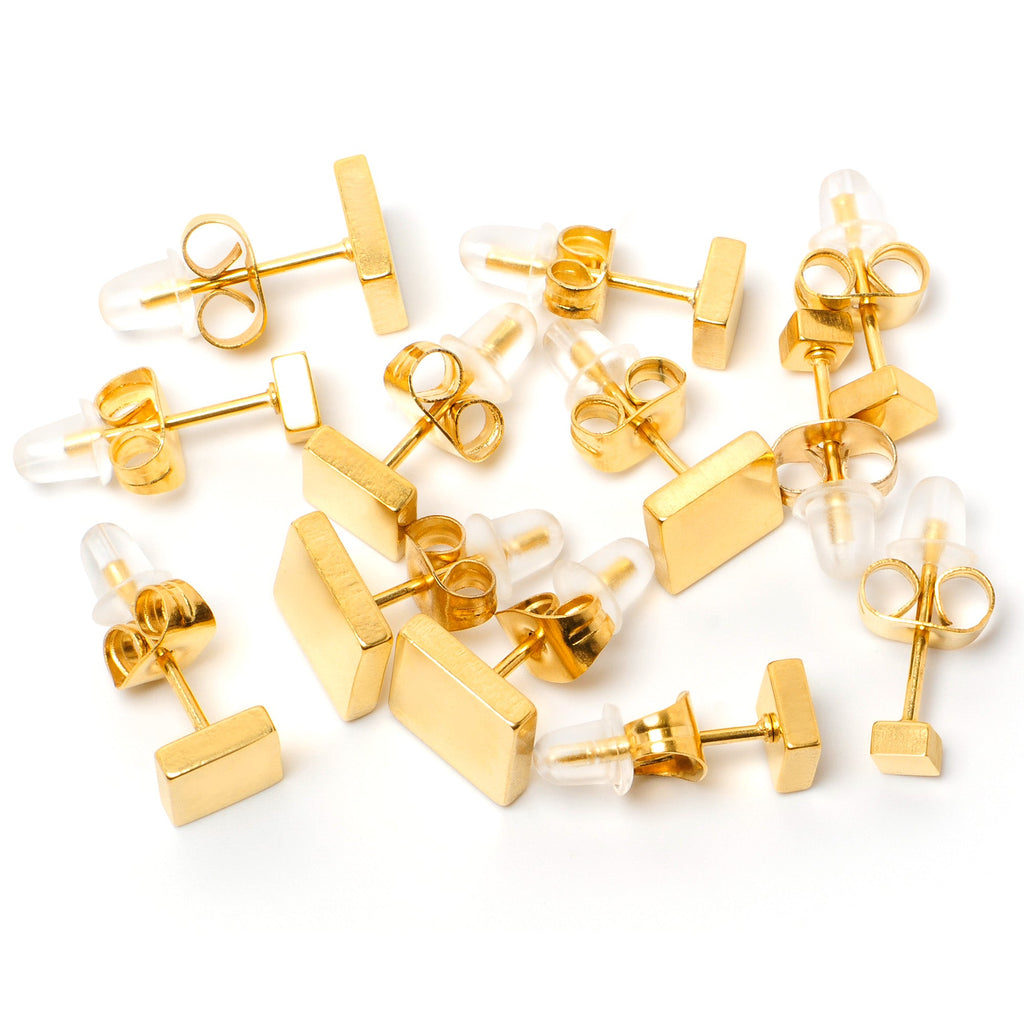 BodyCandy 3mm-8mm Square Stud Gold Tone 316L Stainless Steel Earrings 6 Pack — detail close-up