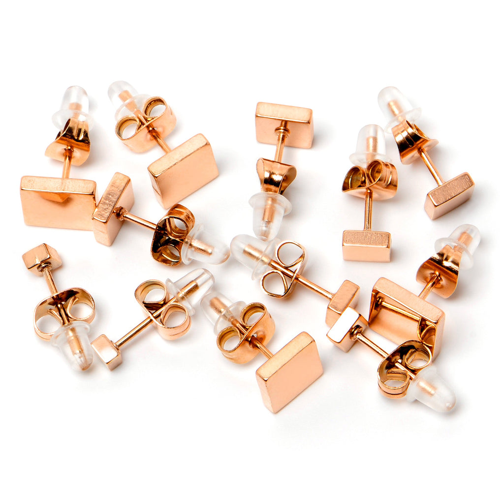 BodyCandy 3mm-8mm Square Stud Rose Gold Tone 316L Stainless Steel Earrings 6 Pack — detail close-up