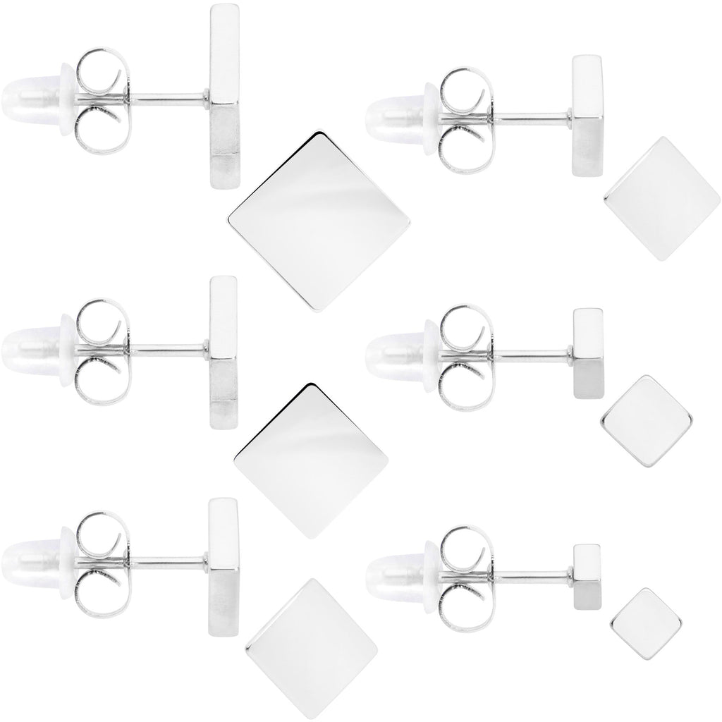BodyCandy 3mm-8mm Square Stud 316L Stainless Steel Earrings 6 Pack — main product shot